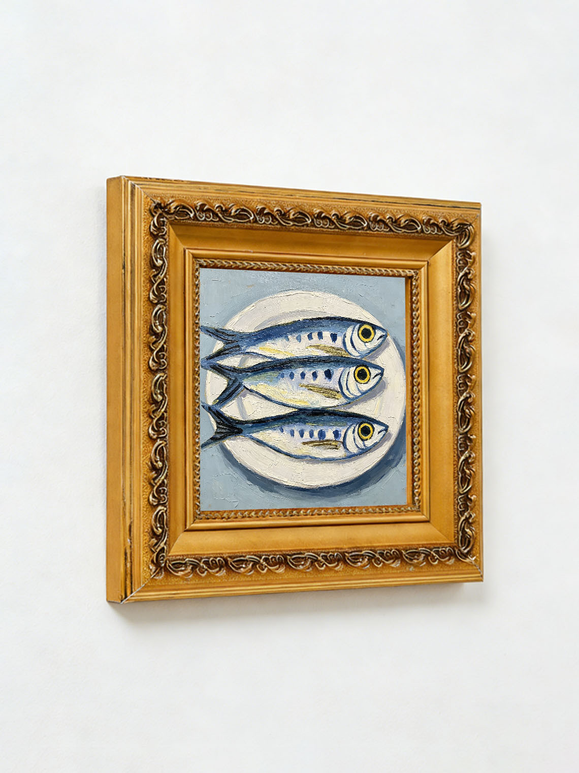 Three Sardines on Plate Oil Painting, Dining Room Wall Decor, Custom Oil Painting From Photo, Gift for Friend