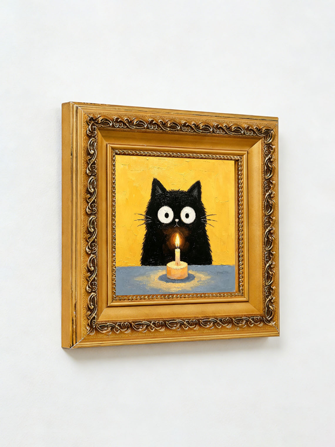 Hand-painted Black Cat Candle Painting, Dining Room Wall Art,Custom Oil Painting from photo, Gift for friend