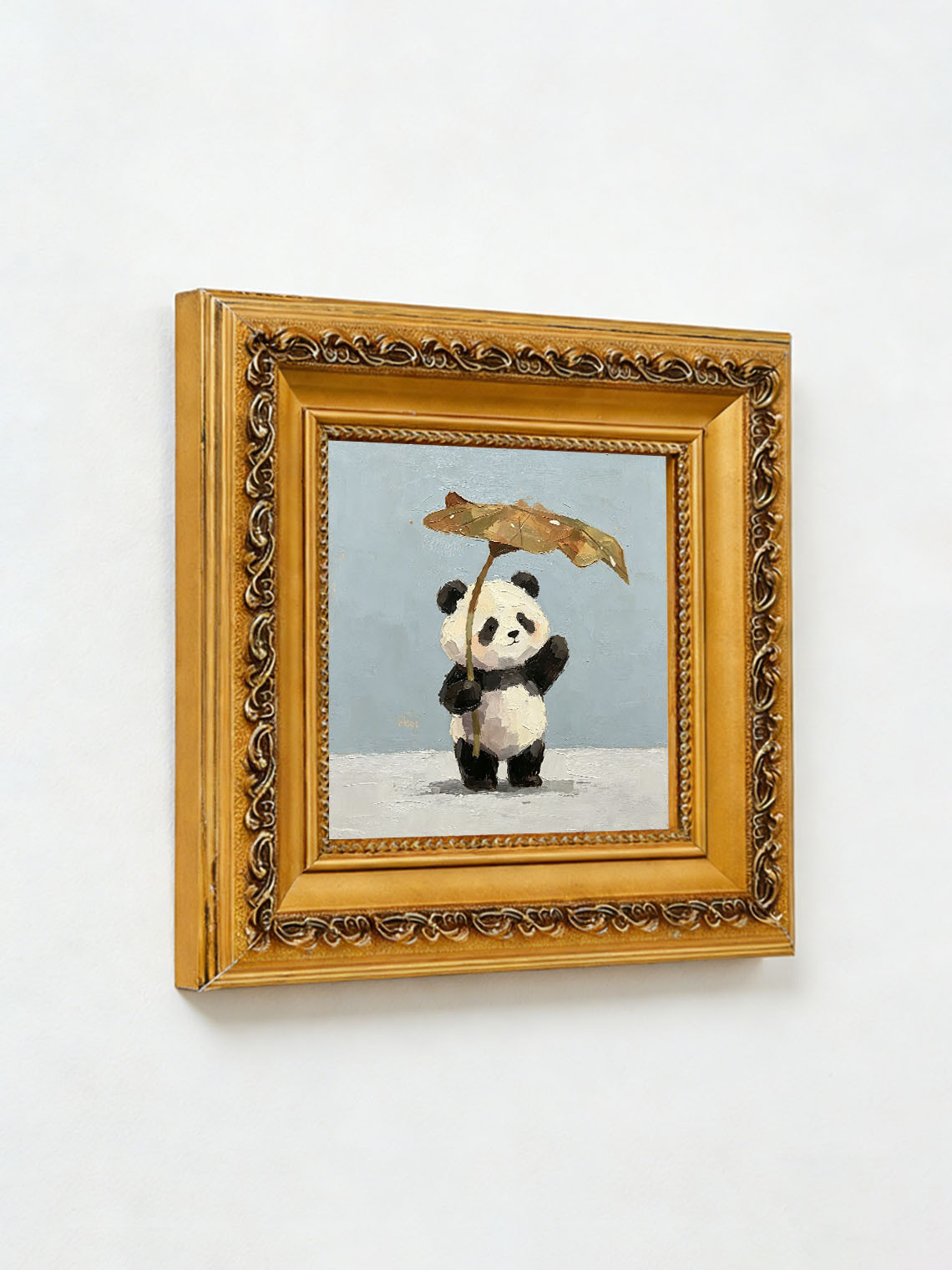 Panda Umbrella Oil Painting,Dining Room Wall Art, Custom oil painting from photo, Gift for Friend