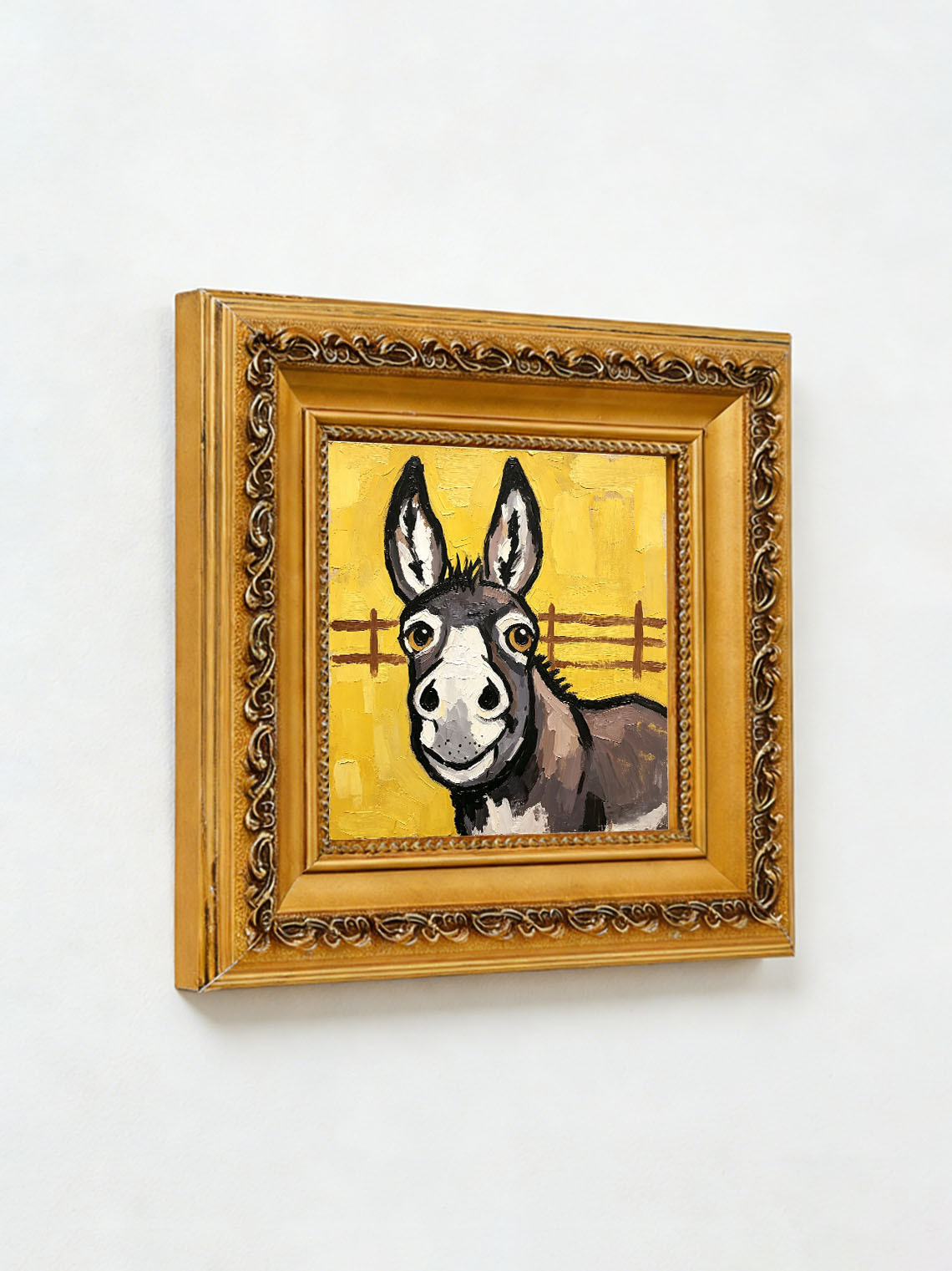 Donkey Fence Yellow Oil Painting,Dining Room Wall Art, Custom oil painting from photo, Gift for Friend