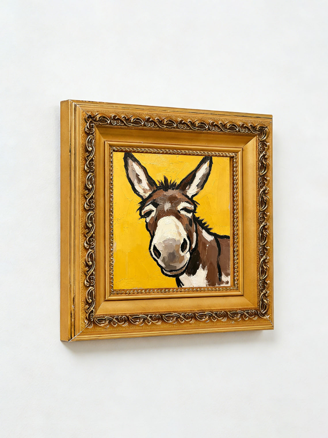 Donkey Portrait Yellow Oil Painting,Dining Room Wall Art, Custom oil painting from photo, Gift for Friend
