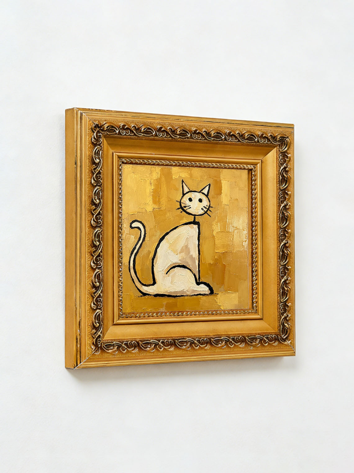Gold Cat Sitting Oil Painting,Dining Room Wall Art, Custom oil painting from photo, Gift for Friend