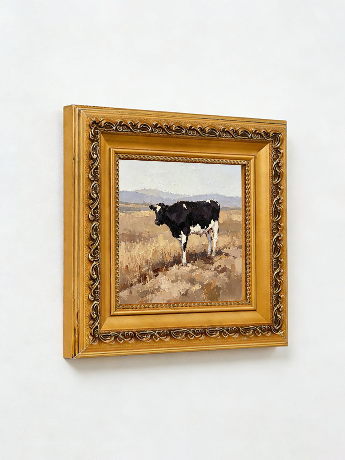 Black White Cow Field Oil Painting, Dining Room Wall Art, Custom oil painting from photo, Gift for Friend
