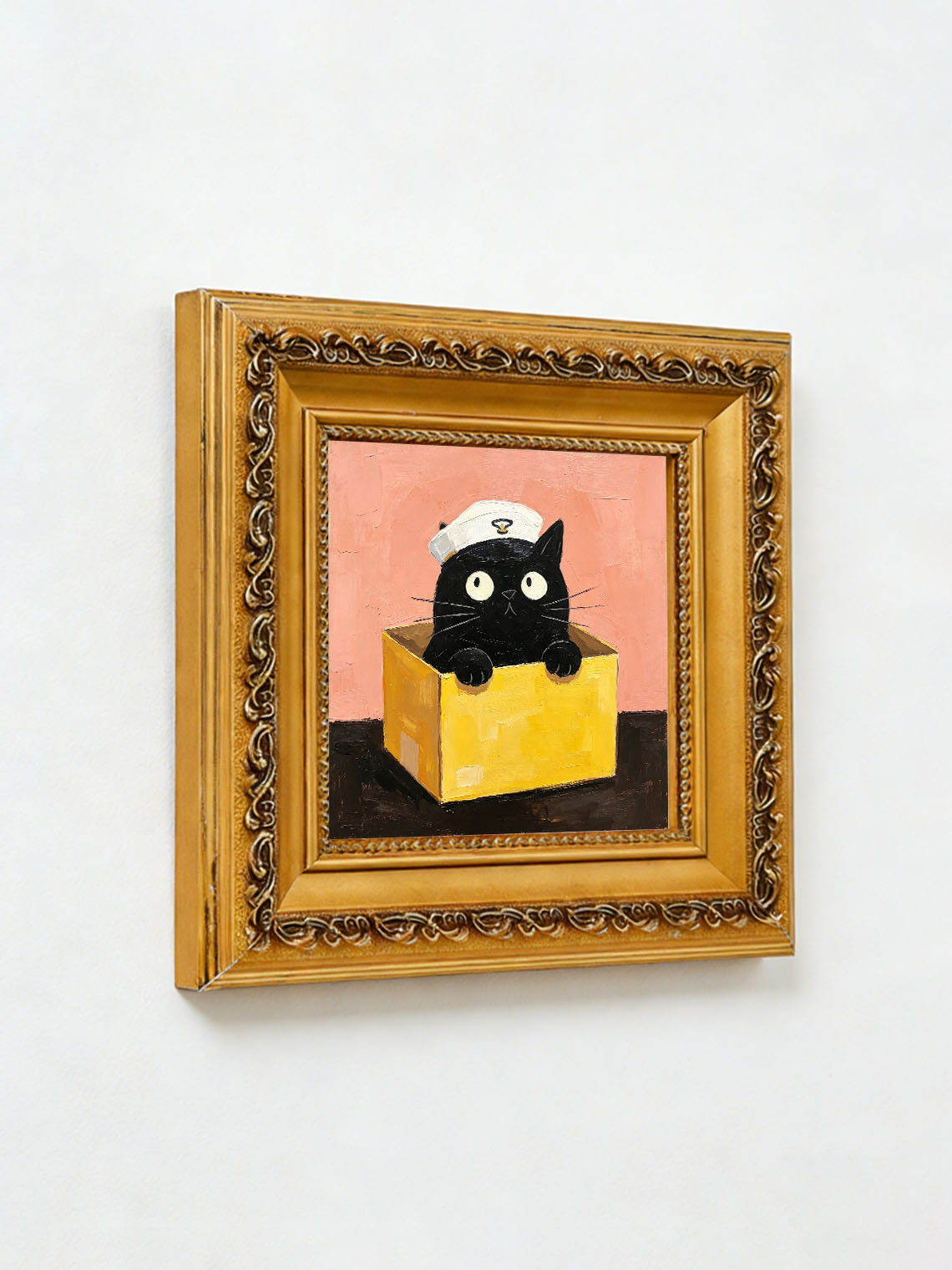 Black Cat Yellow Box, ,Dining Room Wall Art,  Custom Oil Painting from photo,Gift for friends