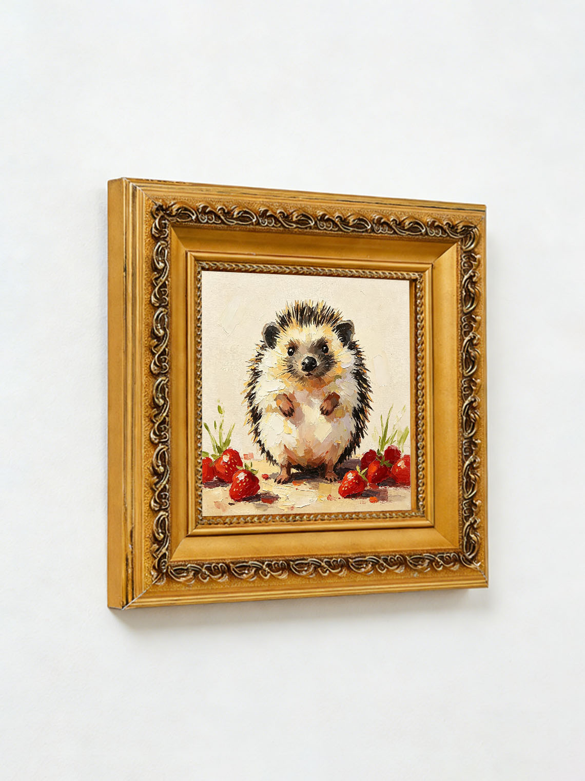 Hedgehog and Strawberries Oil Painting, Woodland Dining Room Wall Art, Custom Oil Painting from photo,gift for friend