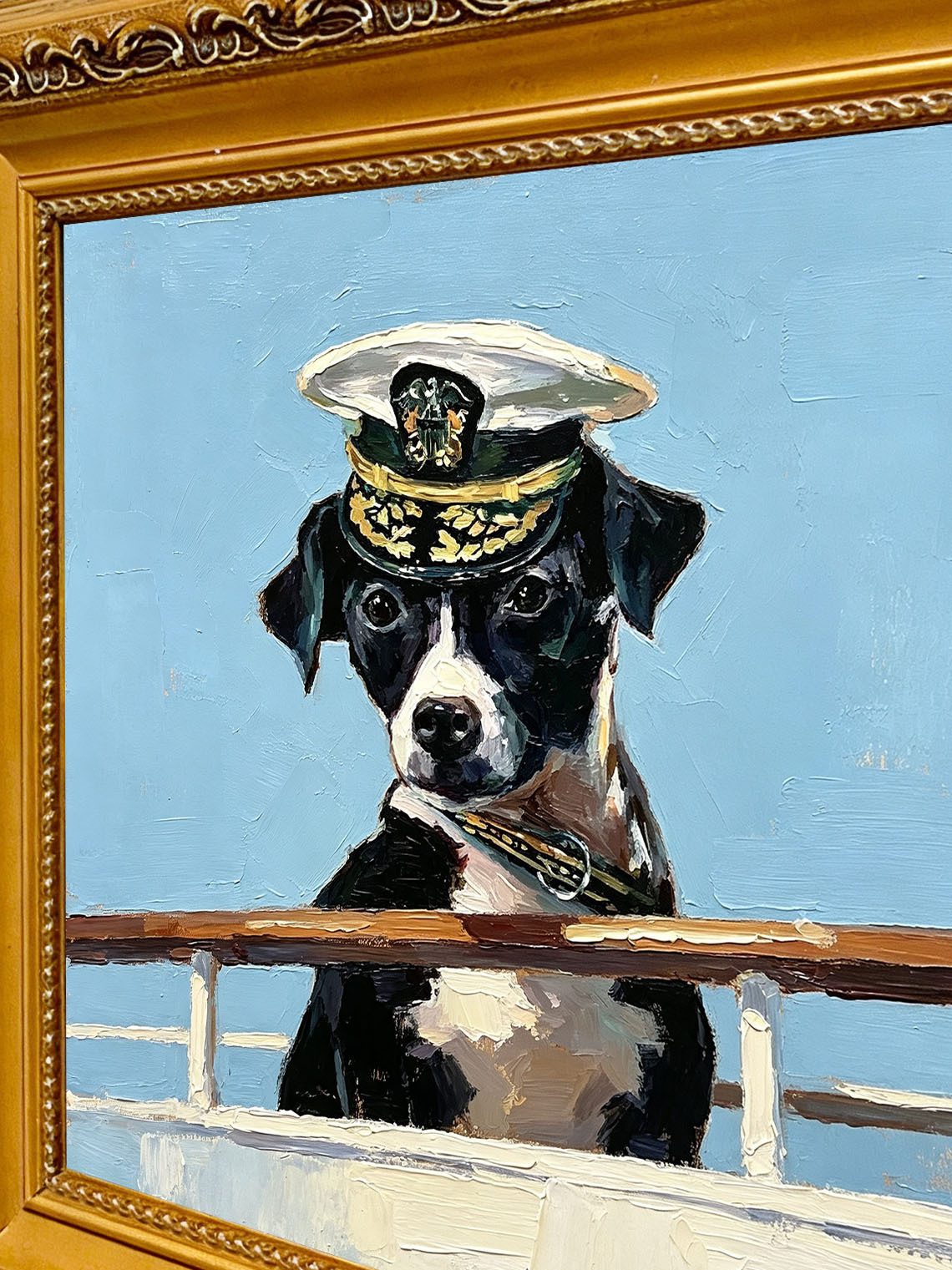 Dog Sailor Hat Boat Dining Room Wall Art,Custom Oil Painting from photo, Gift for friend
