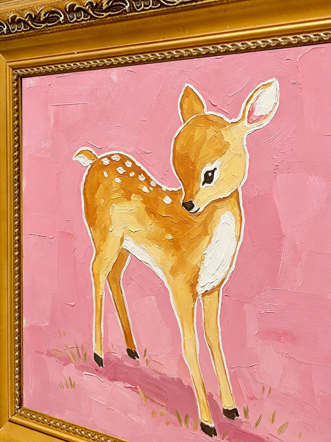 Pink Deer Fawn Oil Painting Dining Room Wall Art, Custom oil painting from photo ,Gift for Friend