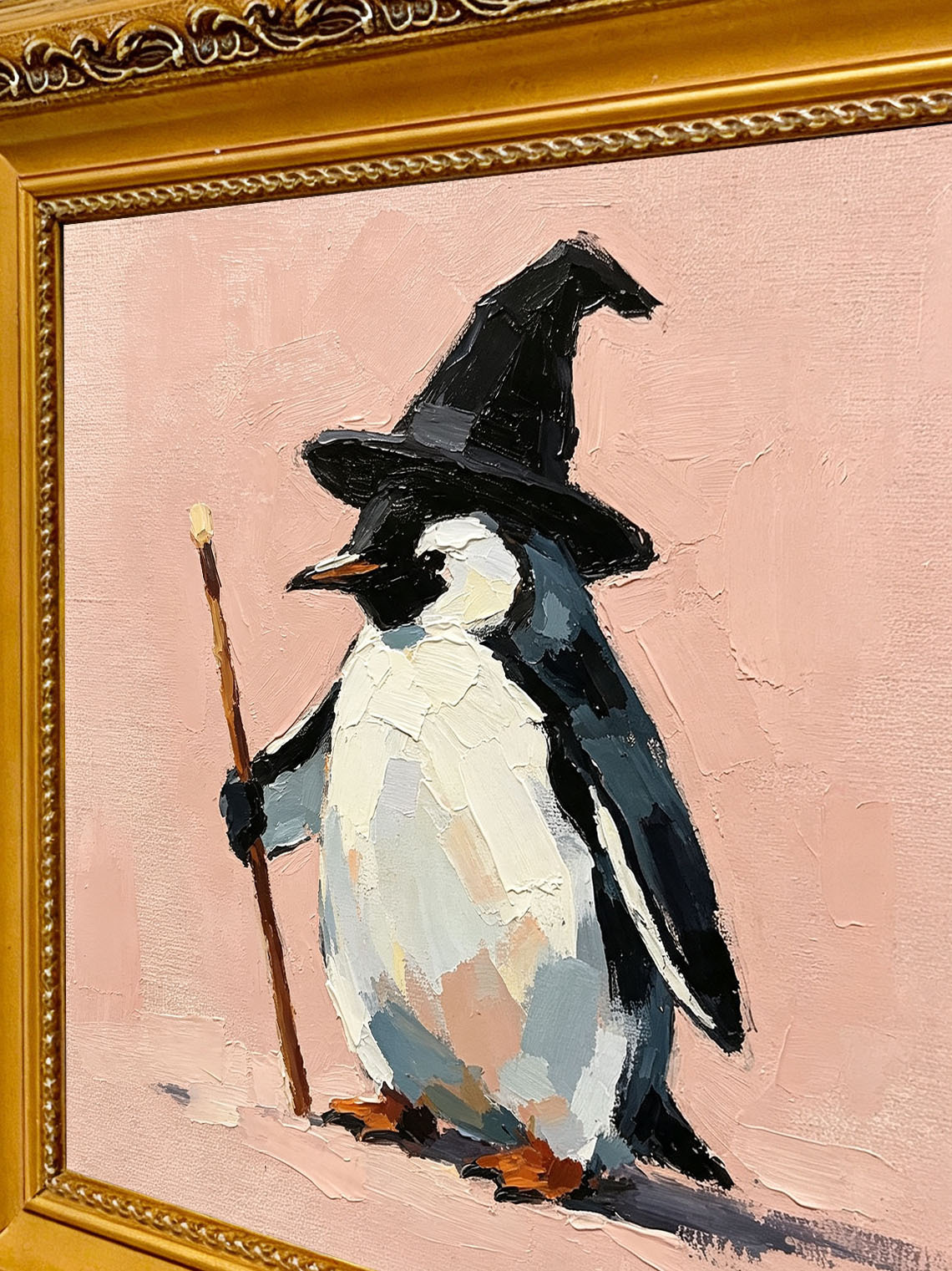 Penguin Wizard Hat Oil Painting Dining Room Wall Art, Custom oil painting from photo, Gift for Friend
