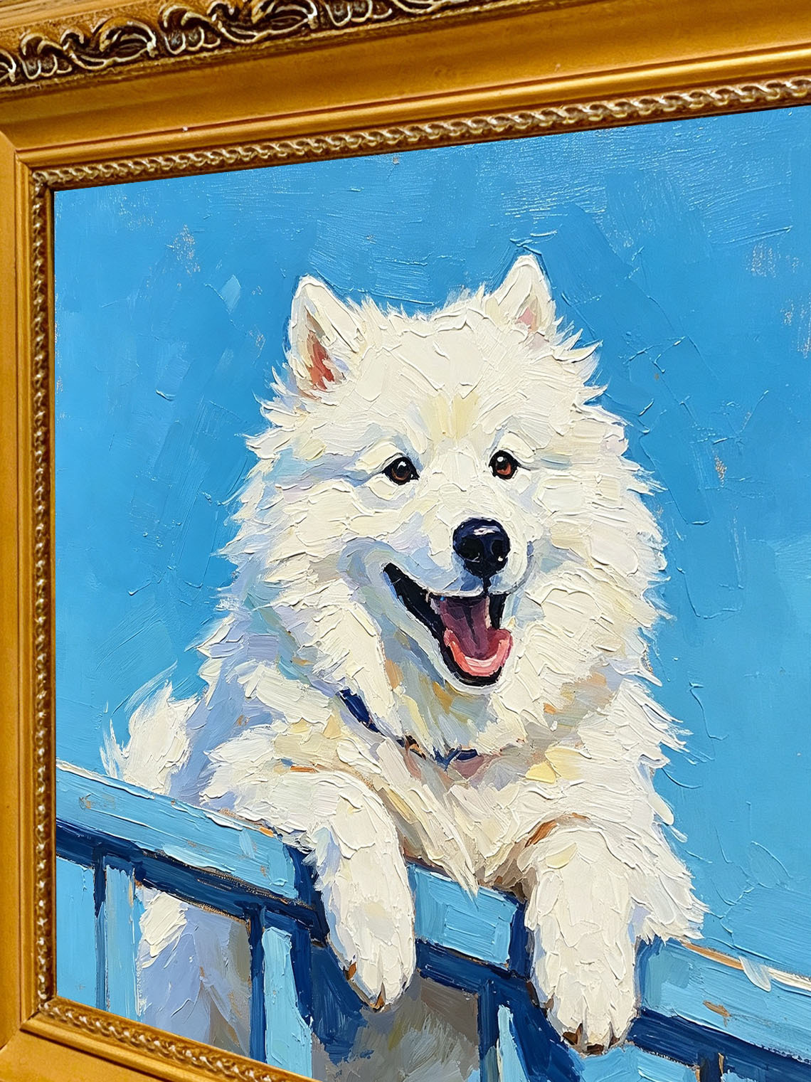 Samoyed Dog Blue Sky Oil Painting, Dining Room Wall Art, Custom oil painting from photo ,Gift for Friend