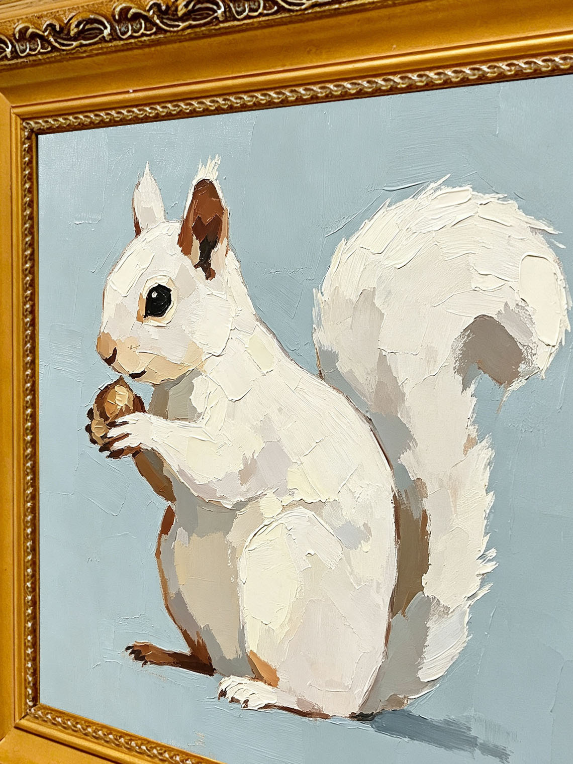 White Squirrel Acorn, Dining Room Wall Art ,Custom Oil Painting from photo,Gift for friend