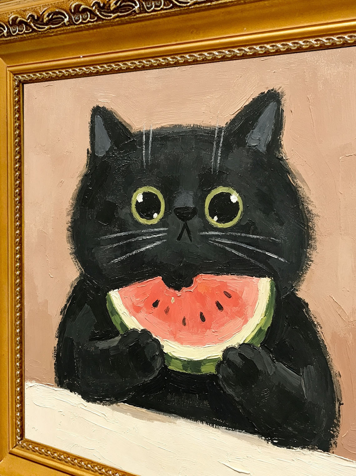 Black Cat Watermelon Oil Painting, Dining Room Wall Art ,Custom oil painting from photo ,Gift for Friend
