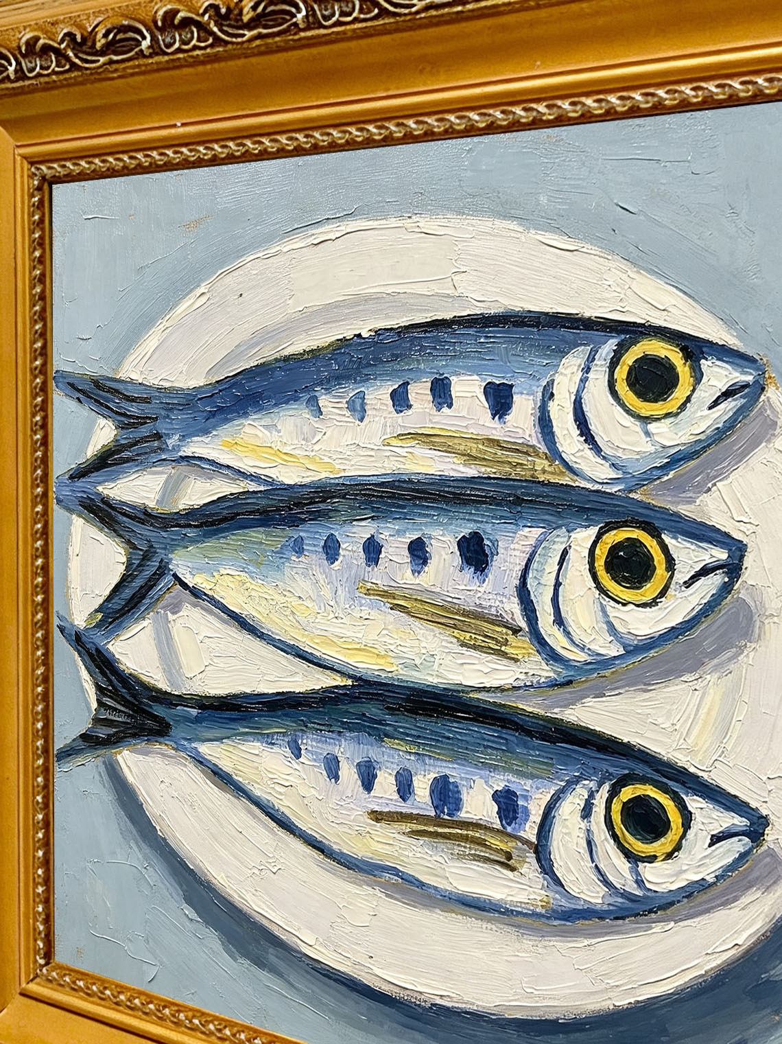 Three Sardines on Plate Oil Painting, Dining Room Wall Decor, Custom Oil Painting From Photo, Gift for Friend
