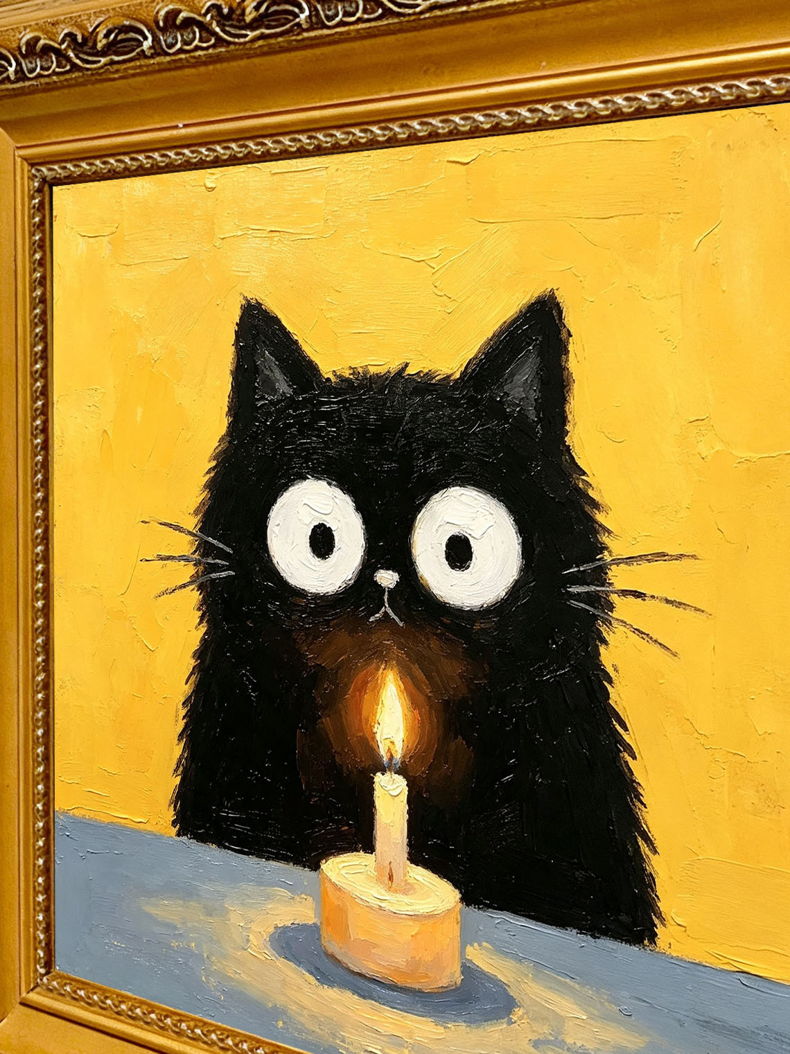 Hand-painted Black Cat Candle Painting, Dining Room Wall Art,Custom Oil Painting from photo, Gift for friend
