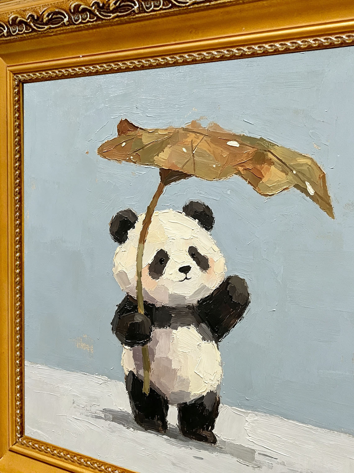 Panda Umbrella Oil Painting,Dining Room Wall Art, Custom oil painting from photo, Gift for Friend