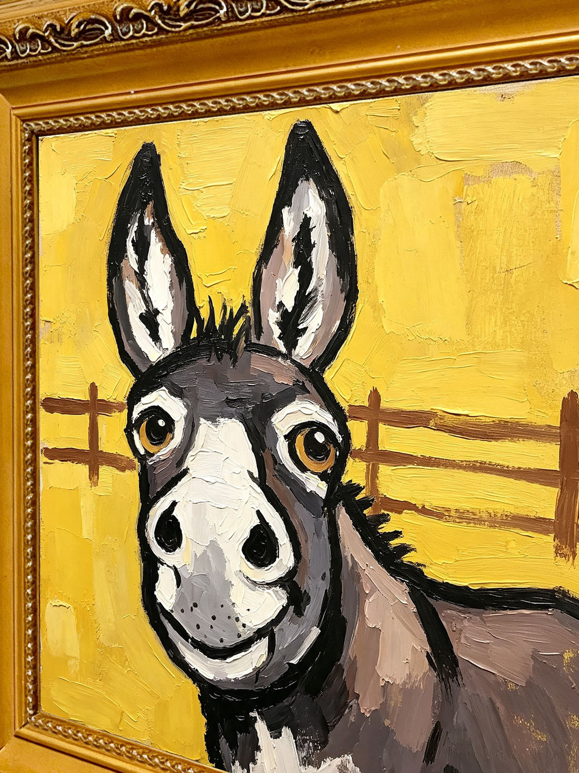 Donkey Fence Yellow Oil Painting,Dining Room Wall Art, Custom oil painting from photo, Gift for Friend