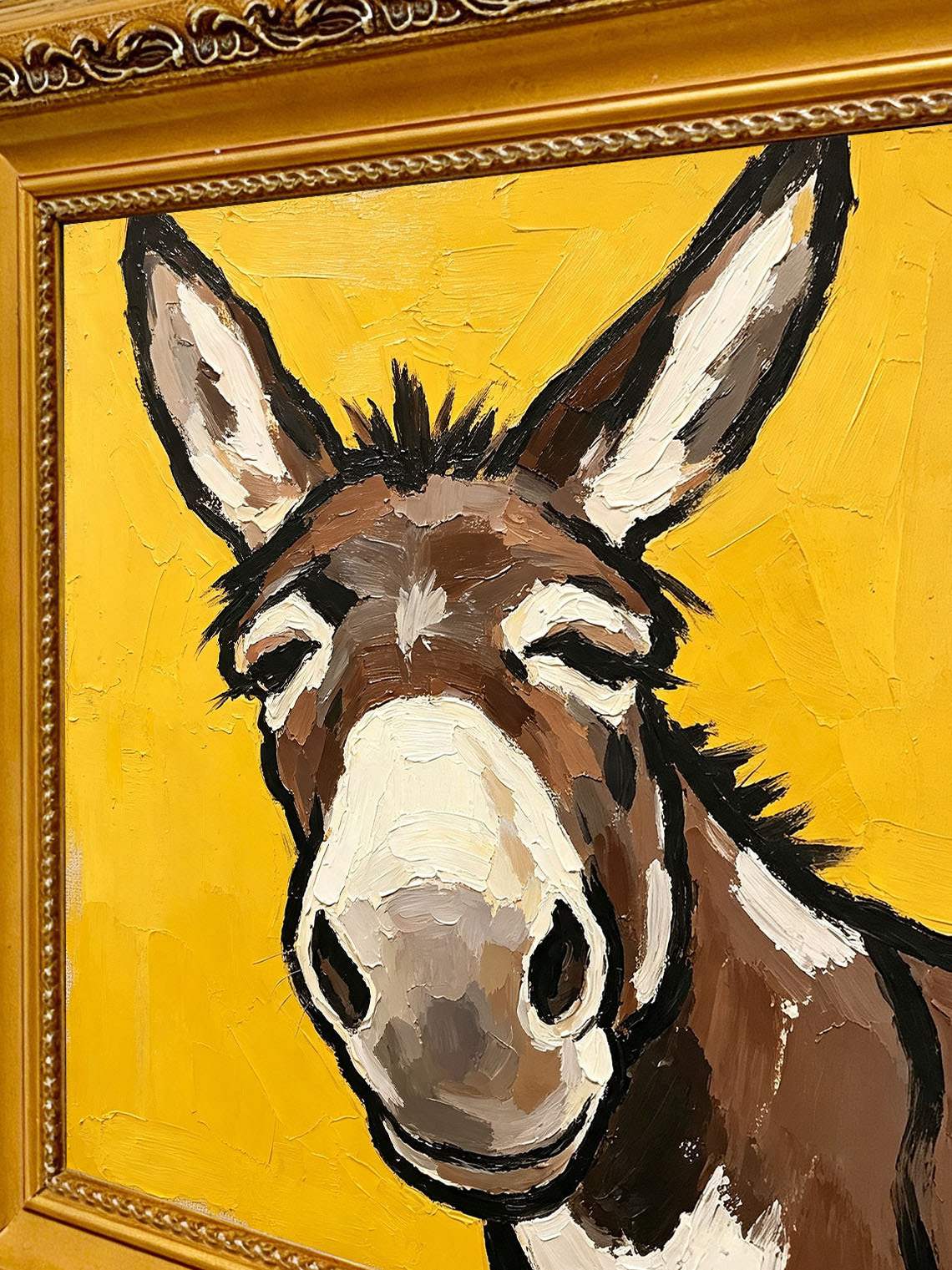Donkey Portrait Yellow Oil Painting,Dining Room Wall Art, Custom oil painting from photo, Gift for Friend