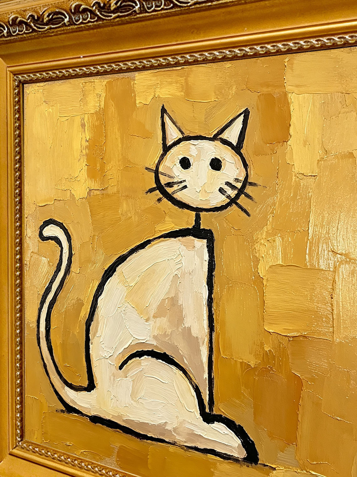Gold Cat Sitting Oil Painting,Dining Room Wall Art, Custom oil painting from photo, Gift for Friend