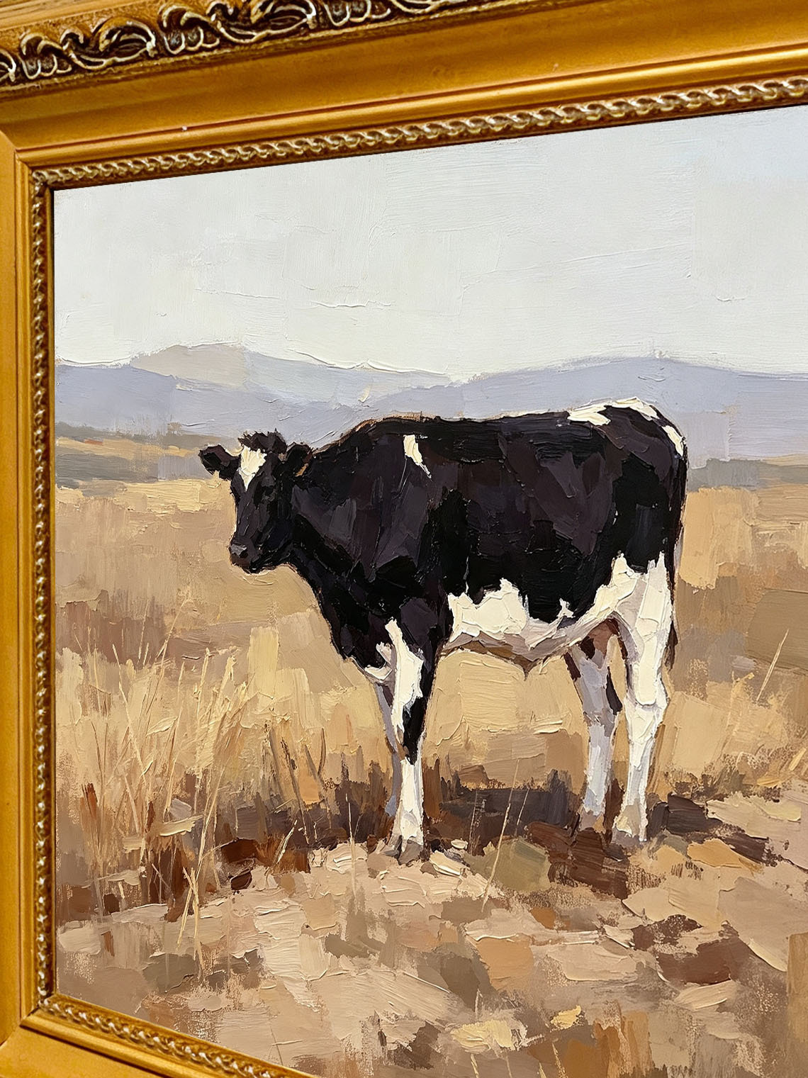 Black White Cow Field Oil Painting, Dining Room Wall Art, Custom oil painting from photo, Gift for Friend