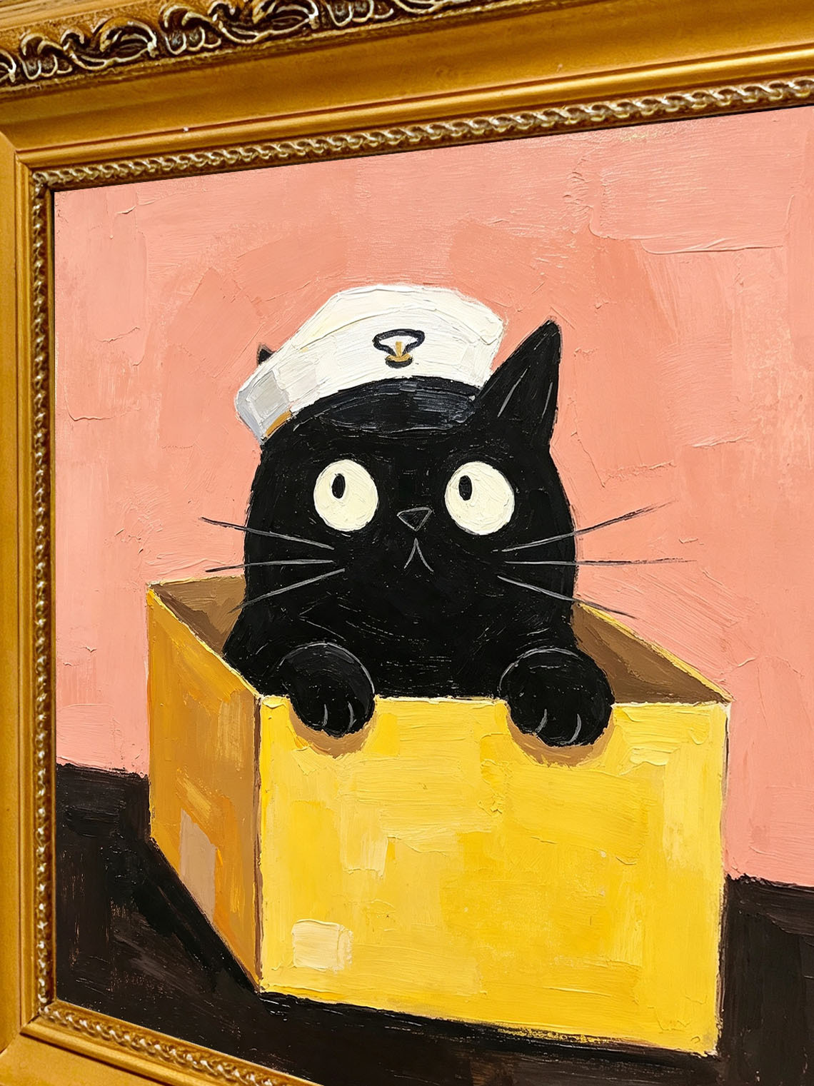 Black Cat Yellow Box, ,Dining Room Wall Art,  Custom Oil Painting from photo,Gift for friends