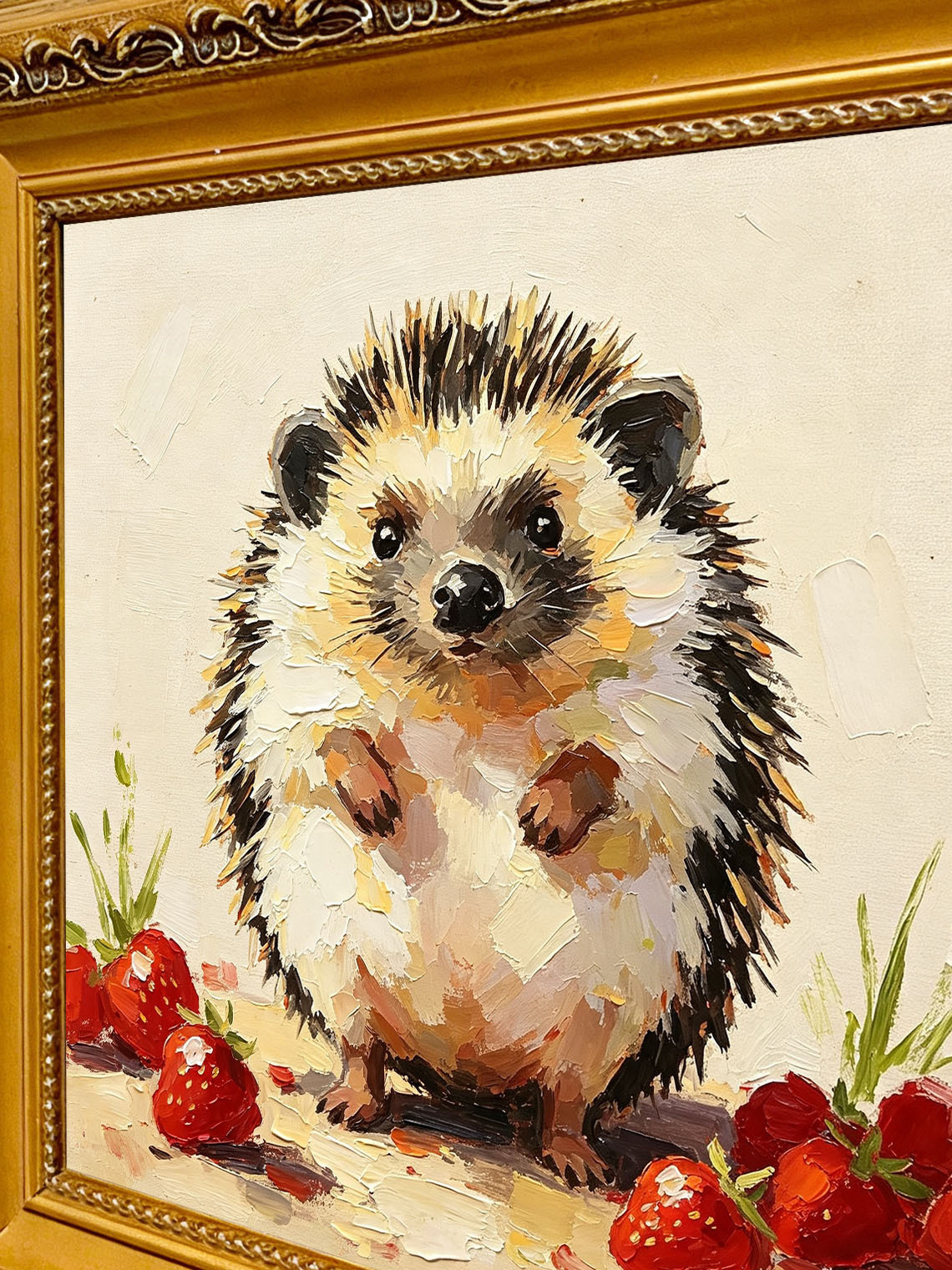 Hedgehog and Strawberries Oil Painting, Woodland Dining Room Wall Art, Custom Oil Painting from photo,gift for friend