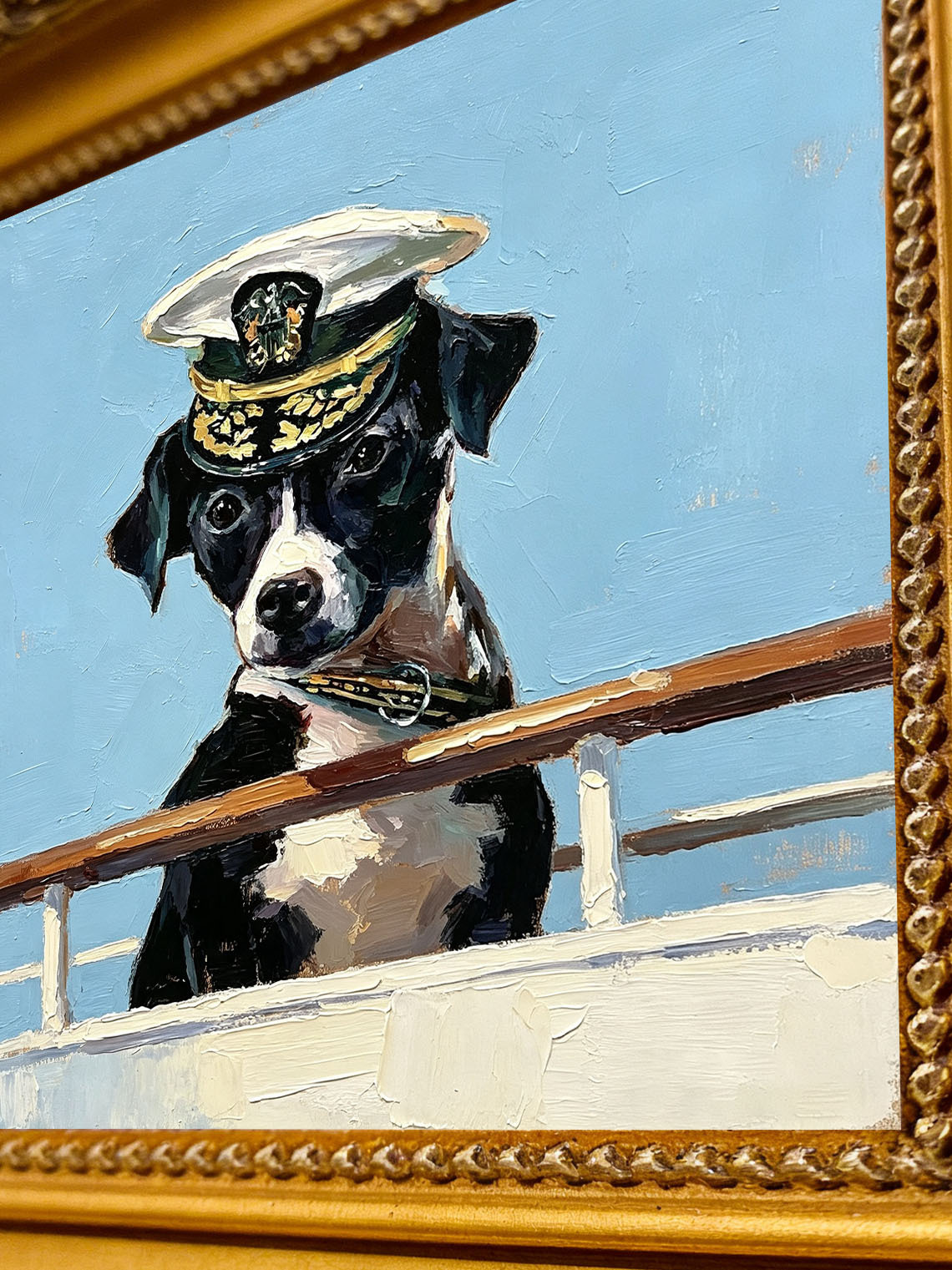 Dog Sailor Hat Boat Dining Room Wall Art,Custom Oil Painting from photo, Gift for friend