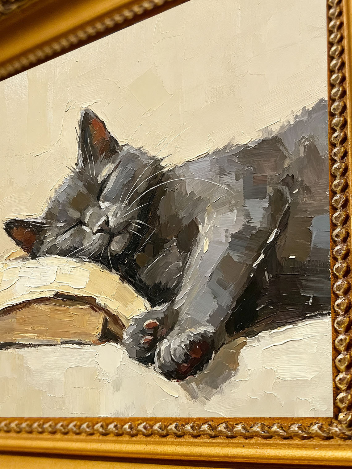 Sleeping Cat Book Dining Room Wall Art, Custom oil painting from photo ,Gift for Friend
