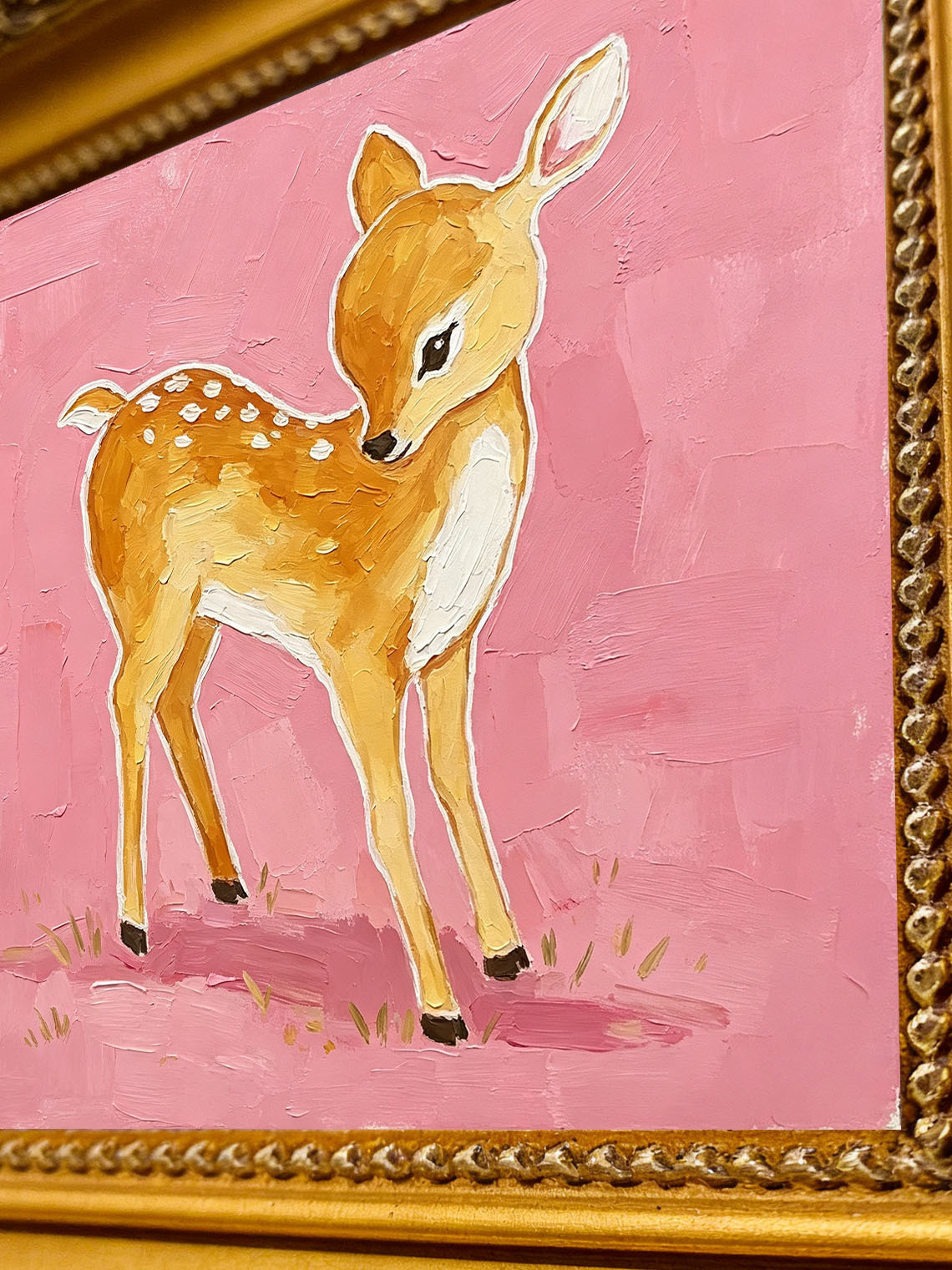 Pink Deer Fawn Oil Painting Dining Room Wall Art, Custom oil painting from photo ,Gift for Friend