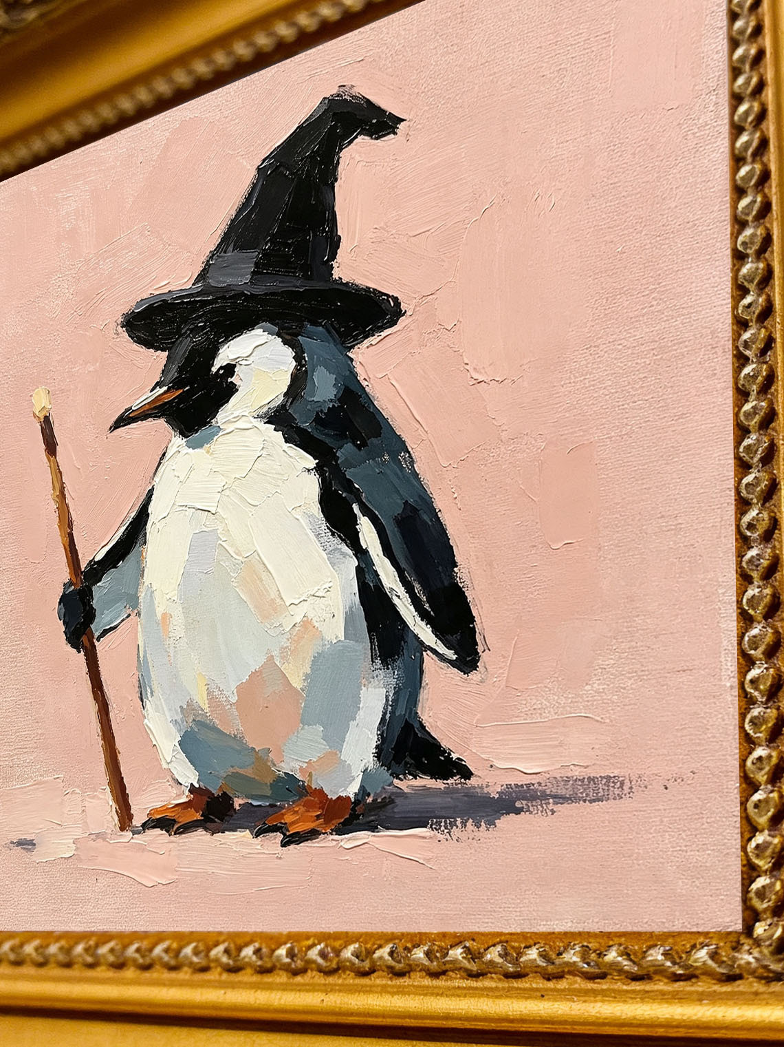 Penguin Wizard Hat Oil Painting Dining Room Wall Art, Custom oil painting from photo, Gift for Friend