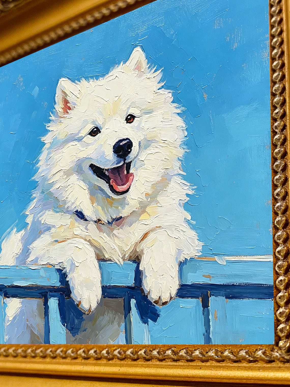 Samoyed Dog Blue Sky Oil Painting, Dining Room Wall Art, Custom oil painting from photo ,Gift for Friend