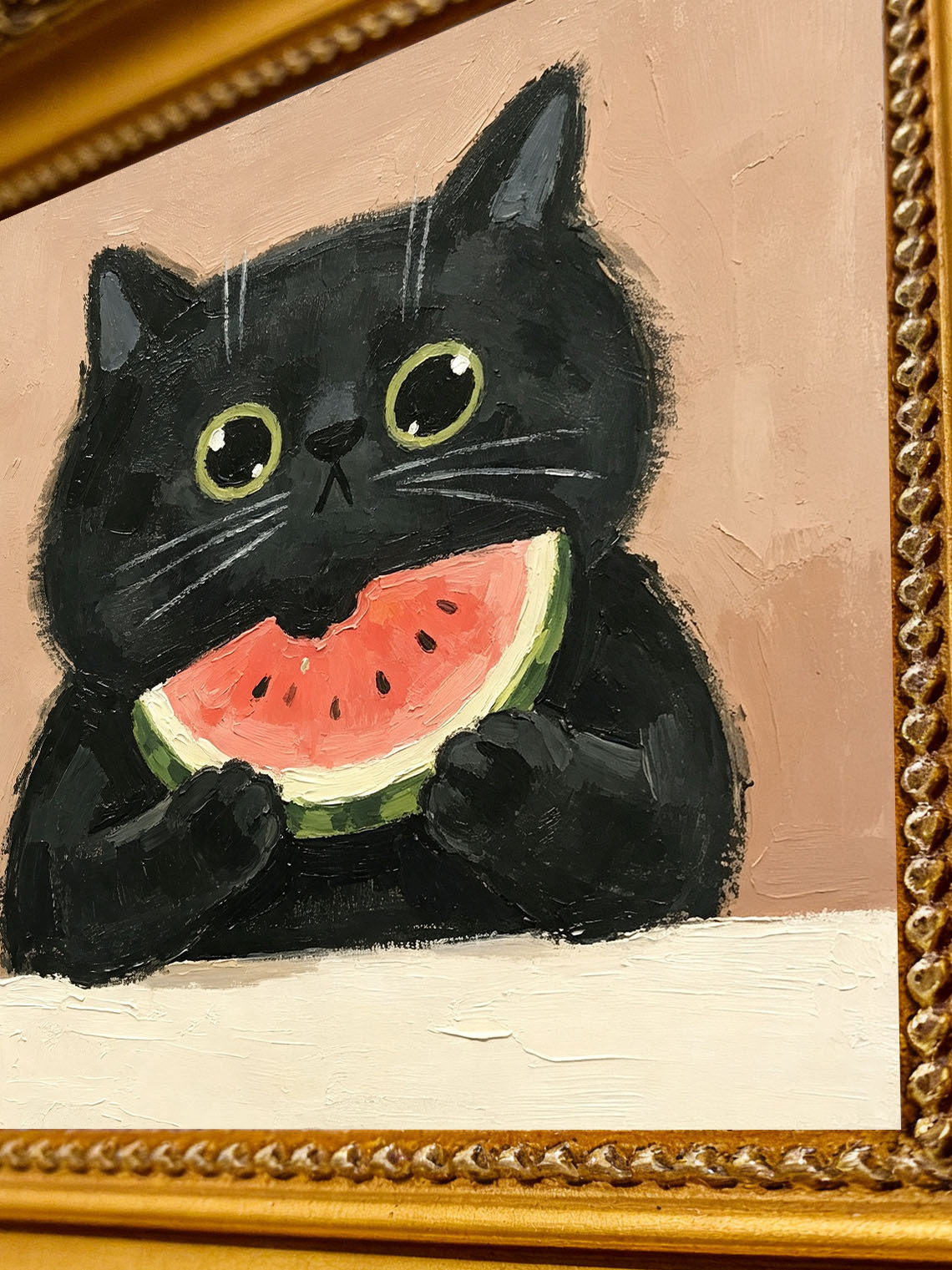 Black Cat Watermelon Oil Painting, Dining Room Wall Art ,Custom oil painting from photo ,Gift for Friend