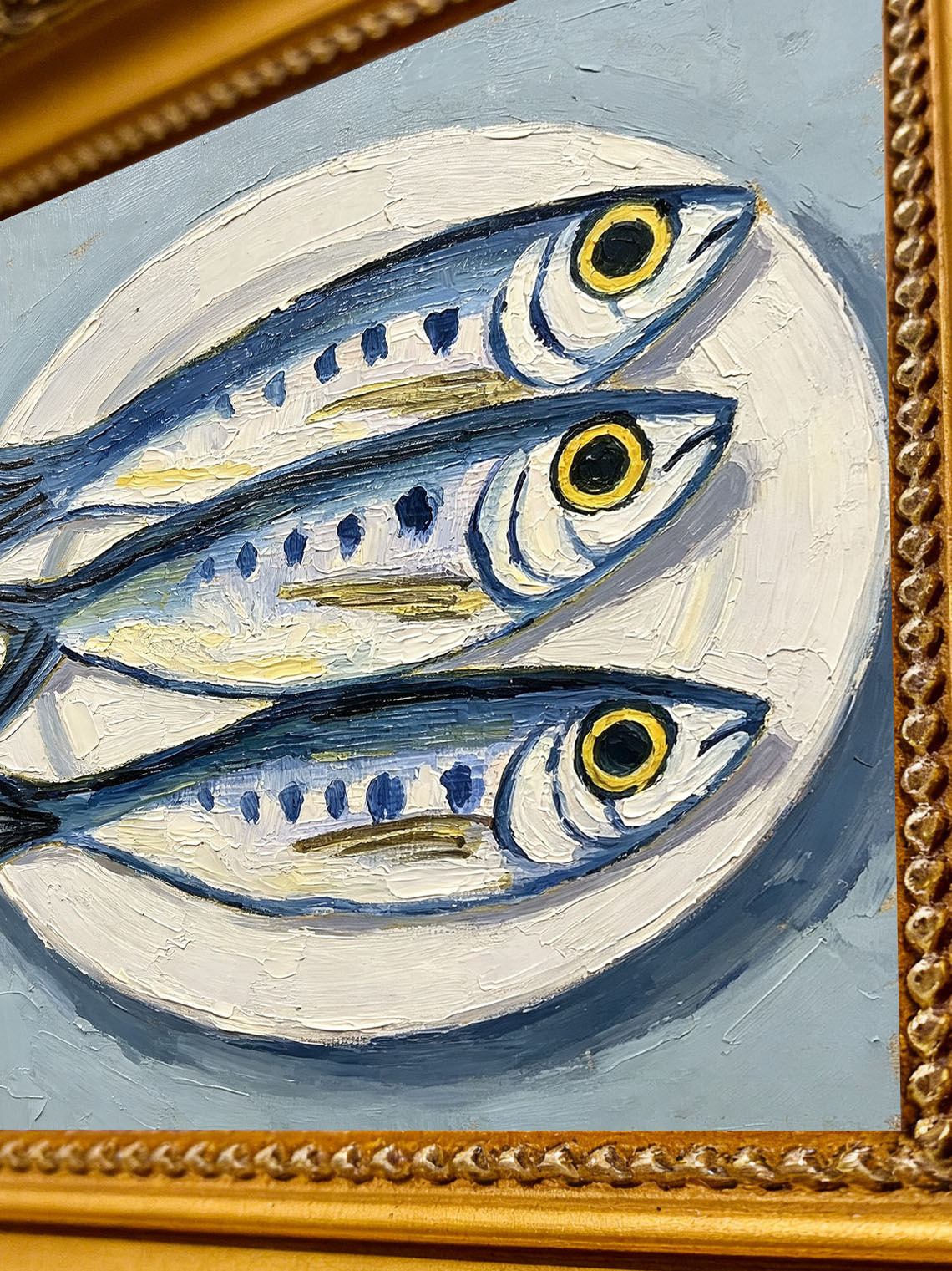 Three Sardines on Plate Oil Painting, Dining Room Wall Decor, Custom Oil Painting From Photo, Gift for Friend