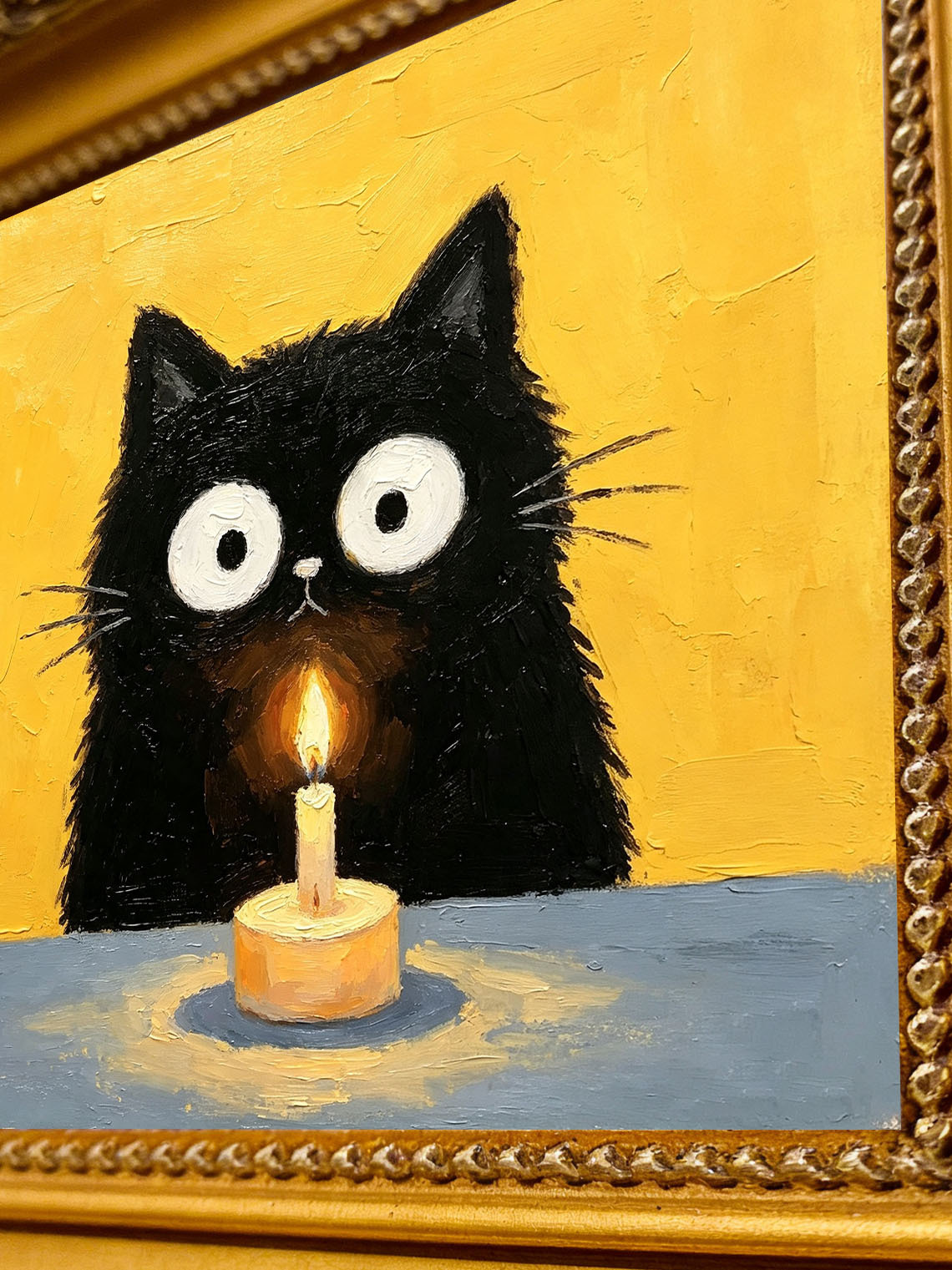 Hand-painted Black Cat Candle Painting, Dining Room Wall Art,Custom Oil Painting from photo, Gift for friend