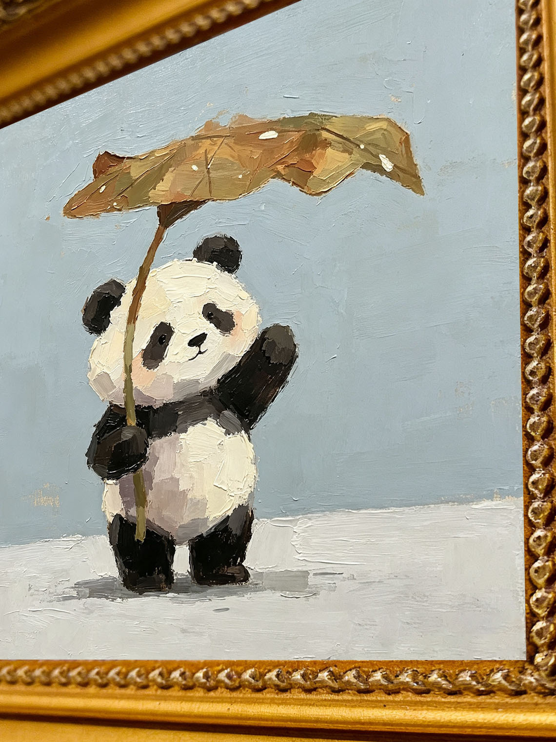 Panda Umbrella Oil Painting,Dining Room Wall Art, Custom oil painting from photo, Gift for Friend