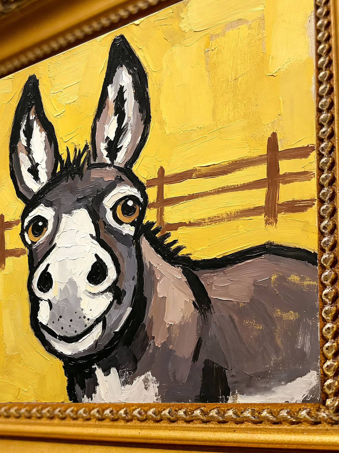 Donkey Fence Yellow Oil Painting,Dining Room Wall Art, Custom oil painting from photo, Gift for Friend