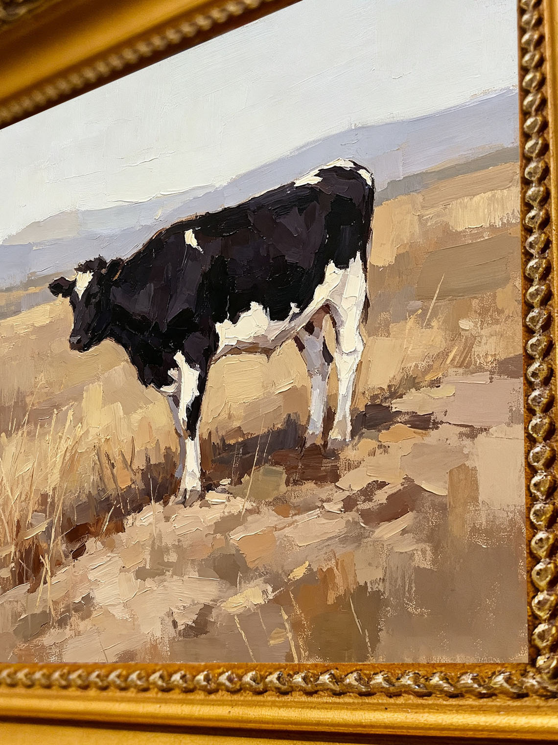 Black White Cow Field Oil Painting, Dining Room Wall Art, Custom oil painting from photo, Gift for Friend