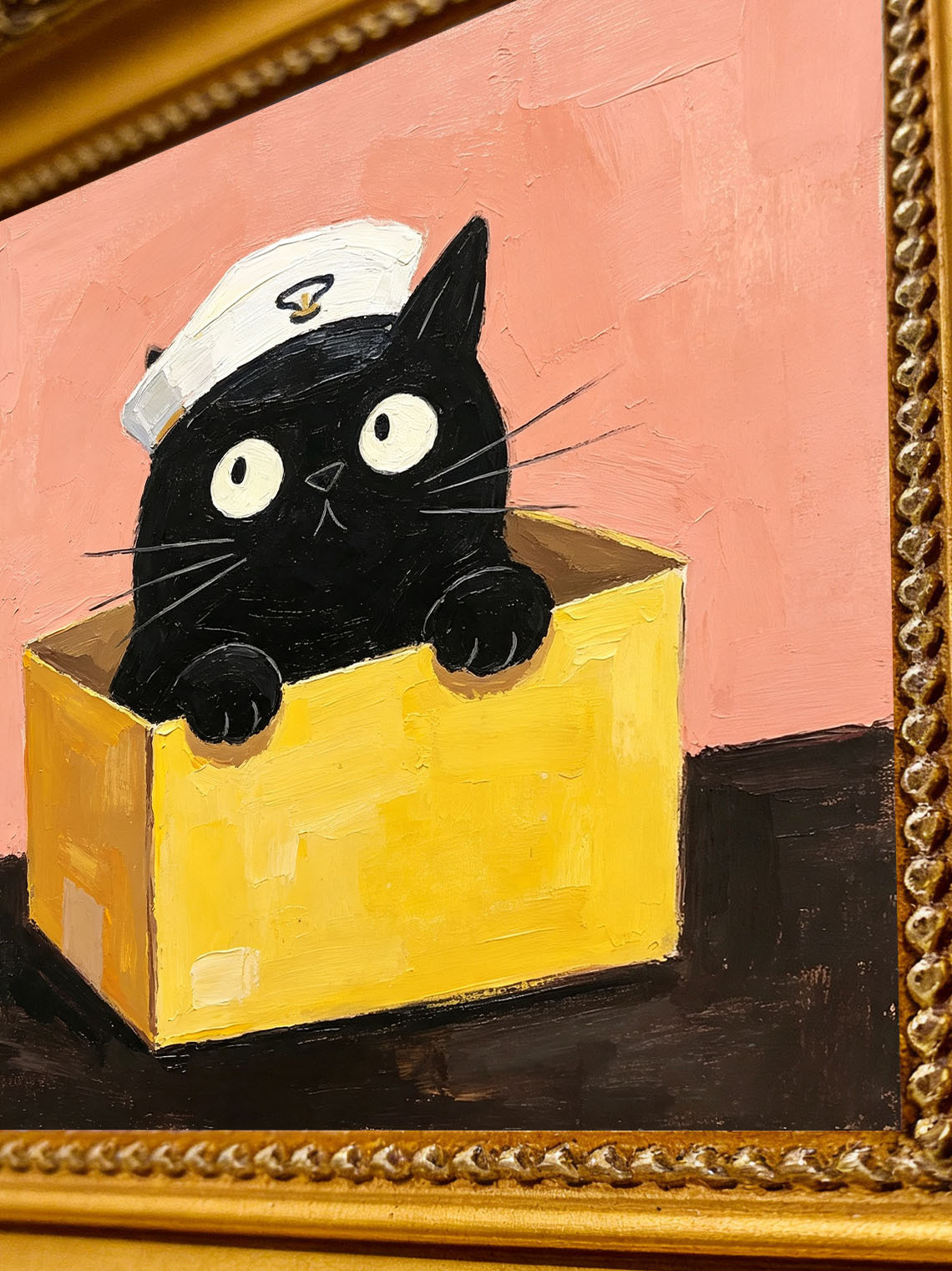 Black Cat Yellow Box, ,Dining Room Wall Art,  Custom Oil Painting from photo,Gift for friends