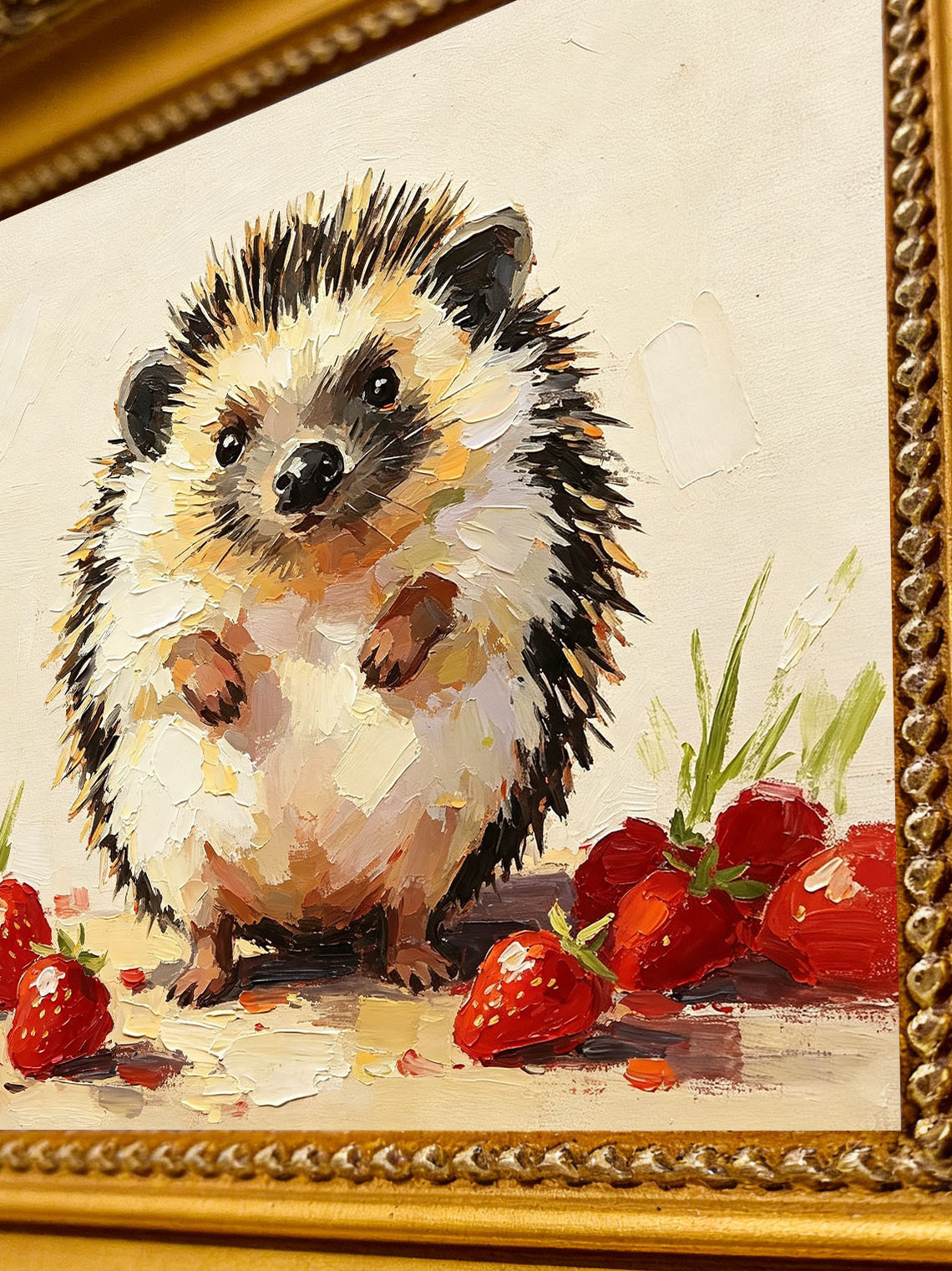 Hedgehog and Strawberries Oil Painting, Woodland Dining Room Wall Art, Custom Oil Painting from photo,gift for friend