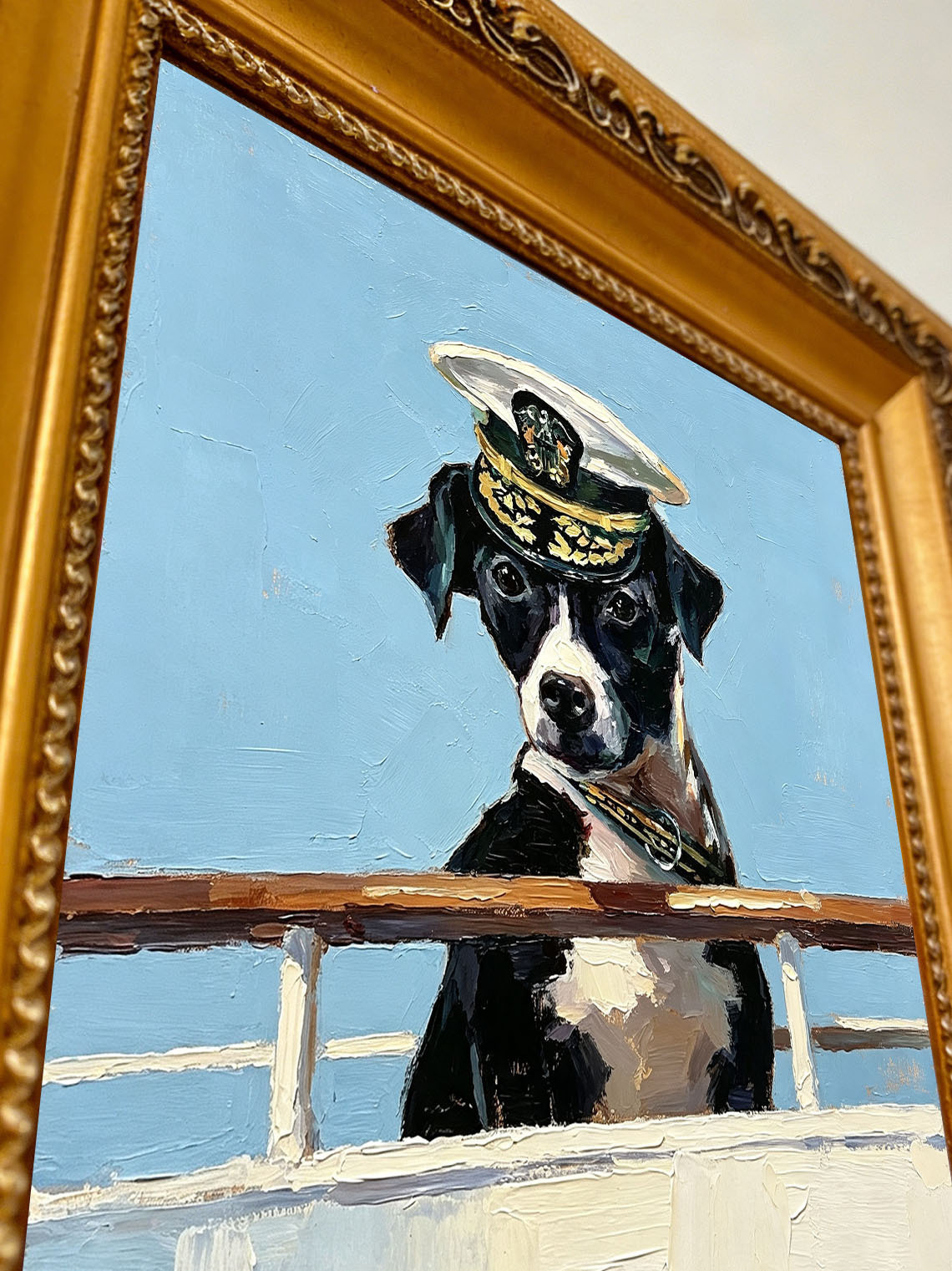 Dog Sailor Hat Boat Dining Room Wall Art,Custom Oil Painting from photo, Gift for friend