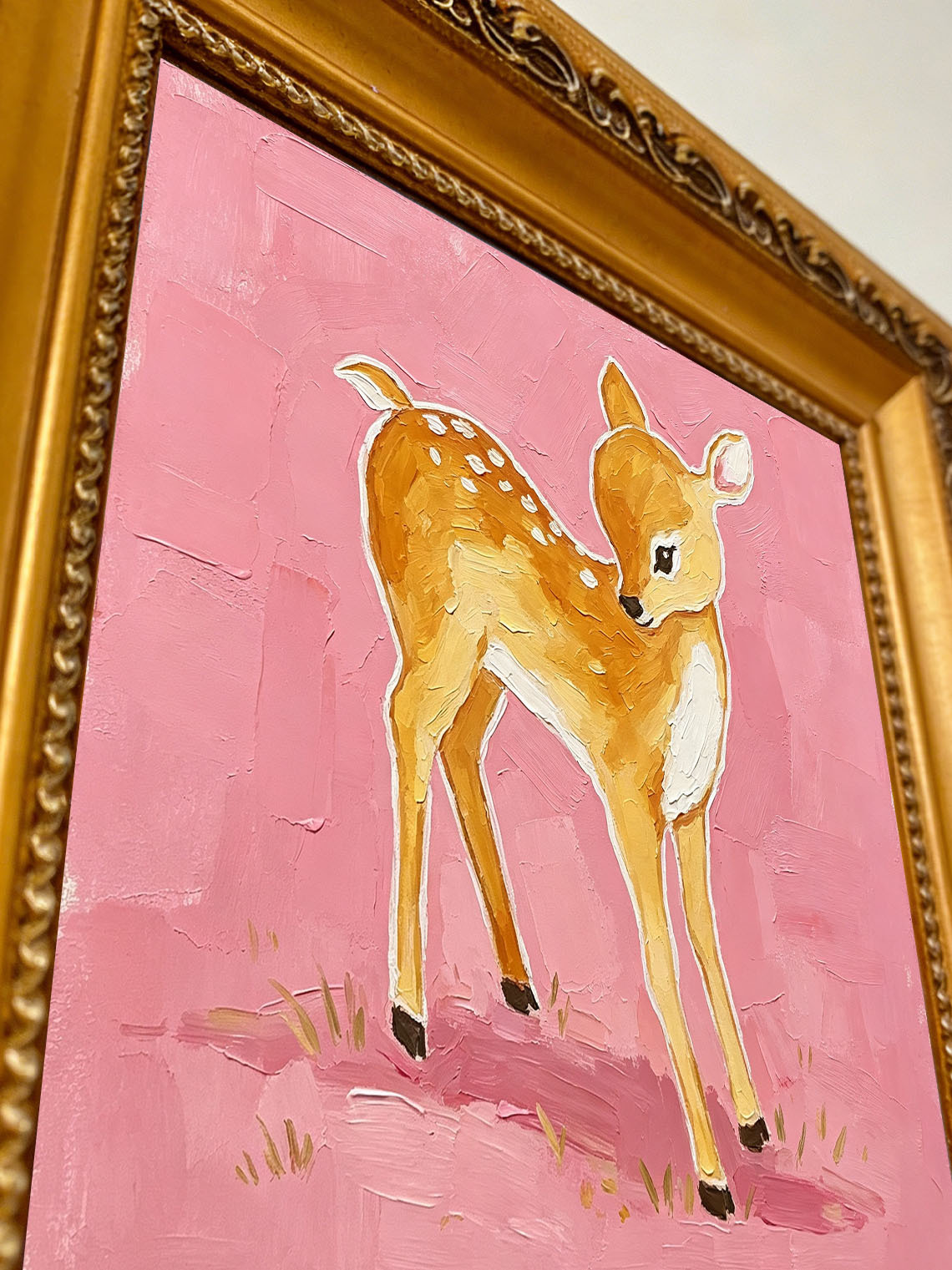 Pink Deer Fawn Oil Painting Dining Room Wall Art, Custom oil painting from photo ,Gift for Friend