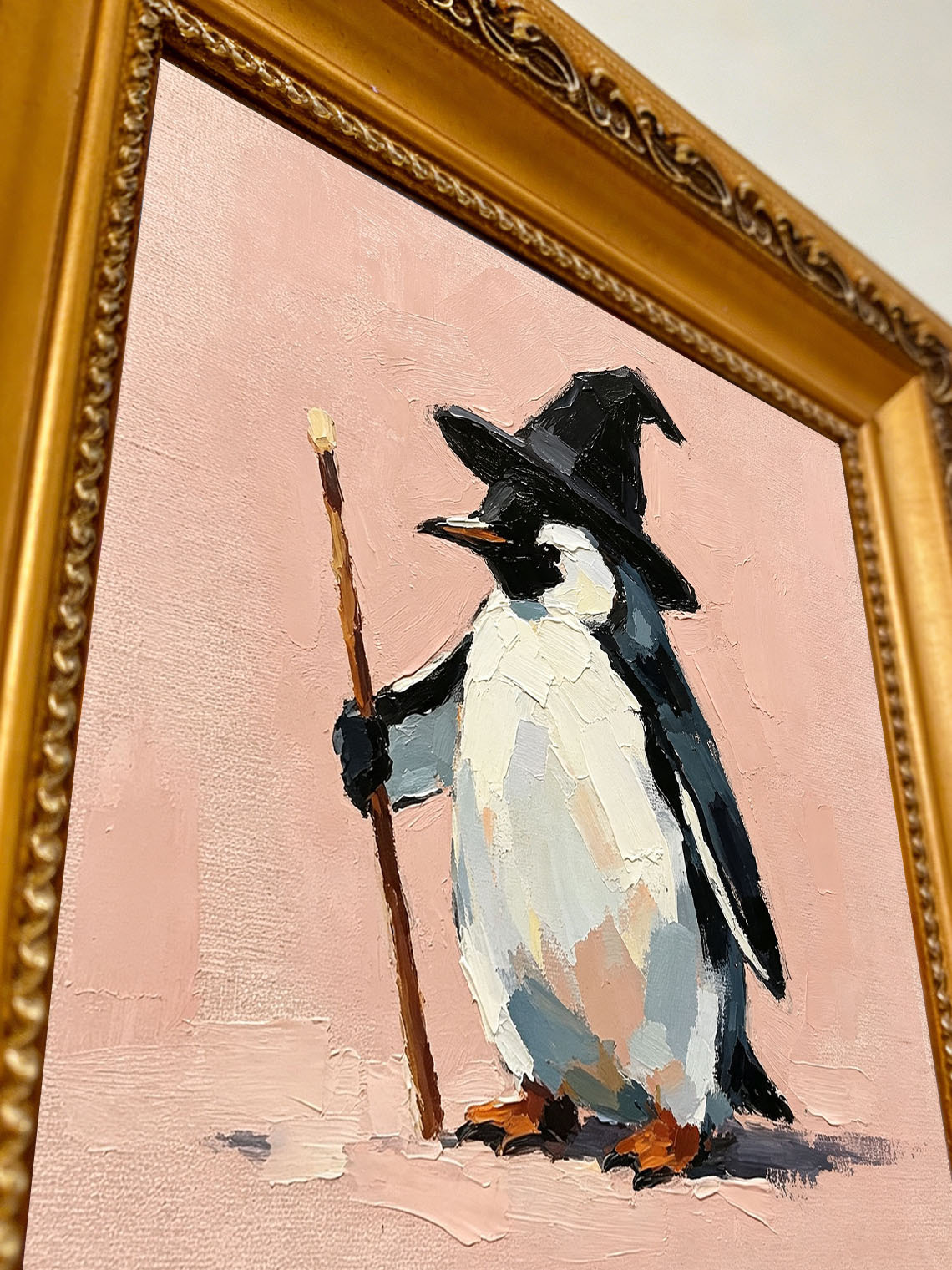 Penguin Wizard Hat Oil Painting Dining Room Wall Art, Custom oil painting from photo, Gift for Friend