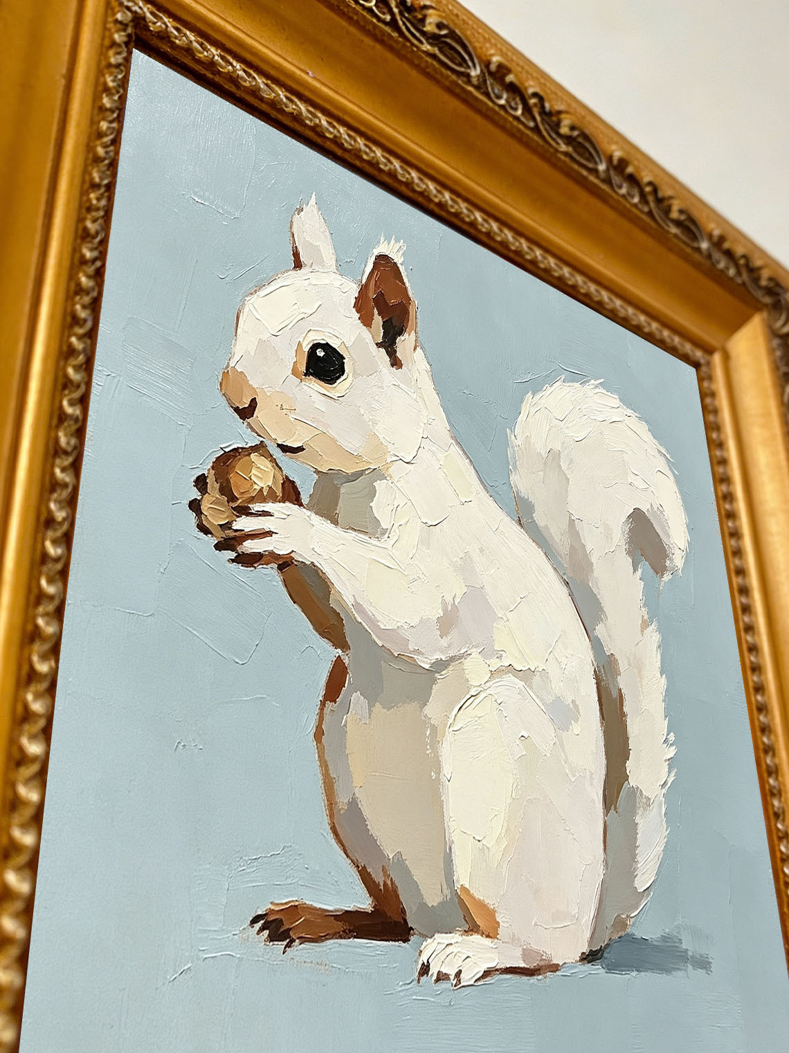 White Squirrel Acorn, Dining Room Wall Art ,Custom Oil Painting from photo,Gift for friend