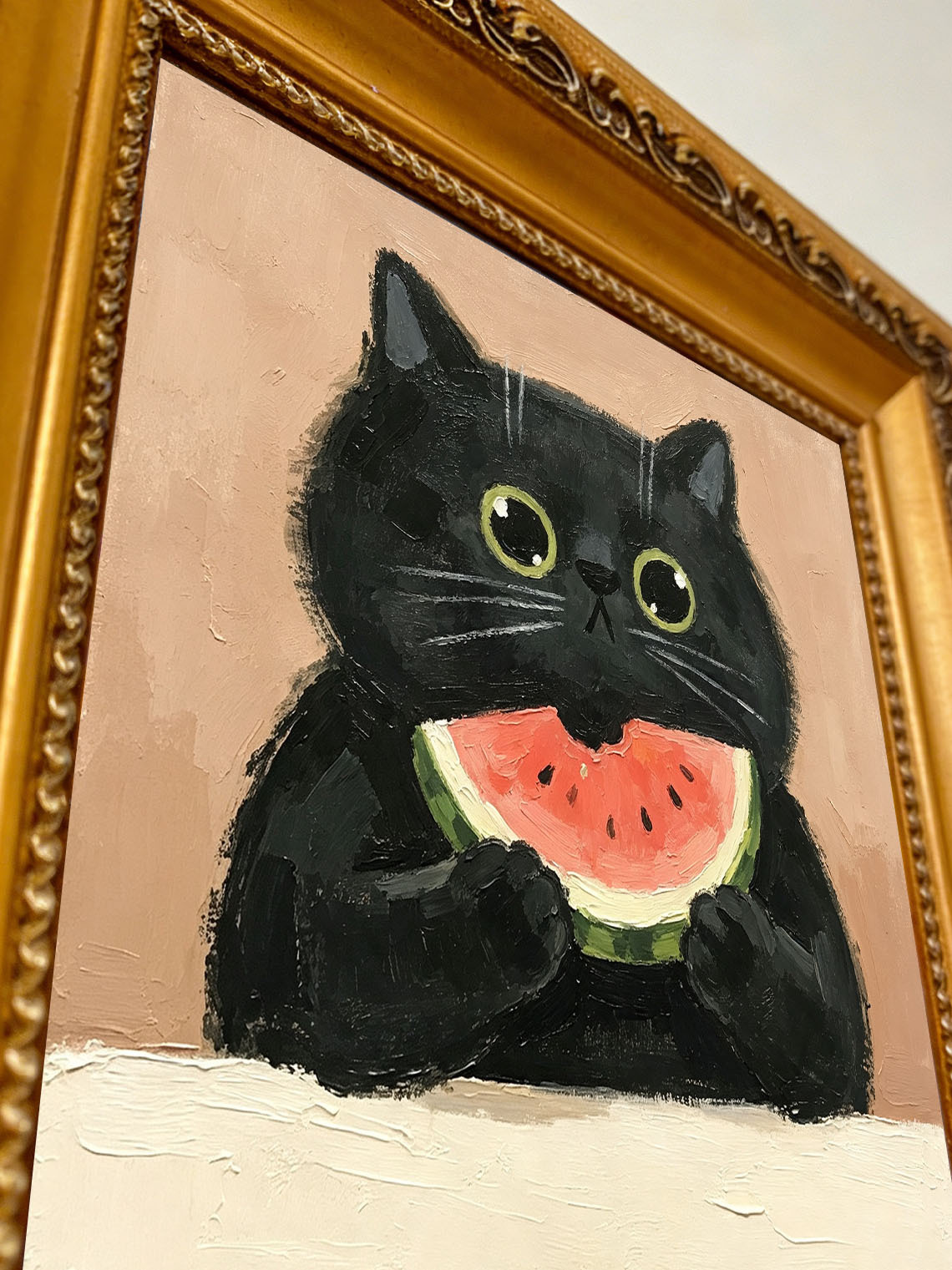 Black Cat Watermelon Oil Painting, Dining Room Wall Art ,Custom oil painting from photo ,Gift for Friend
