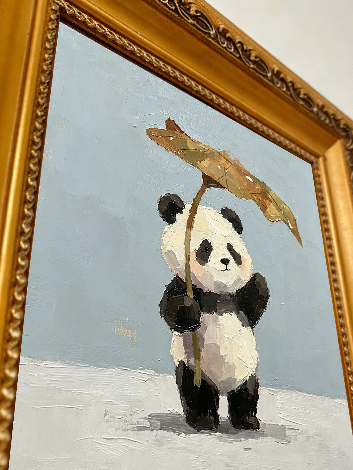 Panda Umbrella Oil Painting,Dining Room Wall Art, Custom oil painting from photo, Gift for Friend