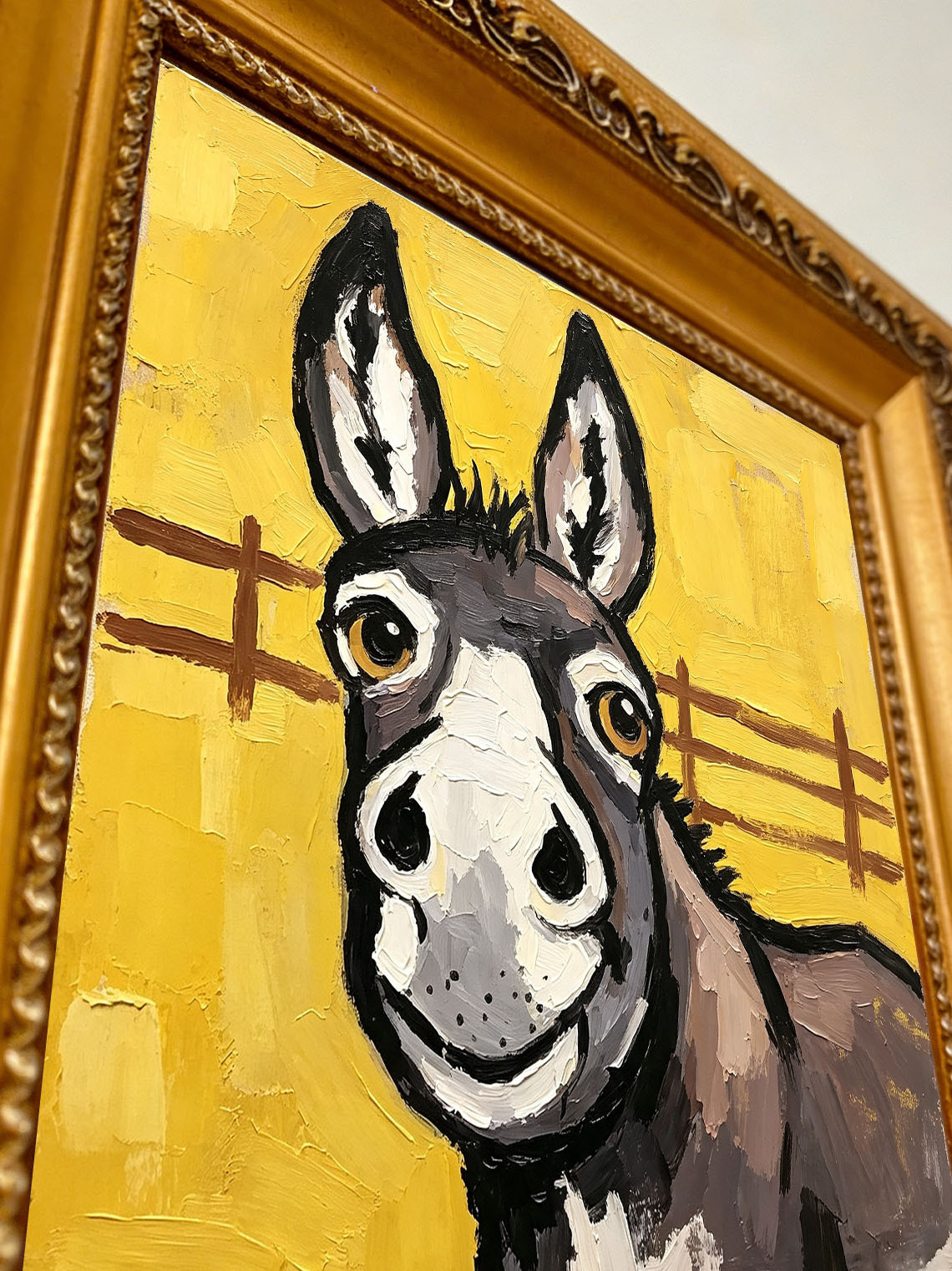 Donkey Fence Yellow Oil Painting,Dining Room Wall Art, Custom oil painting from photo, Gift for Friend