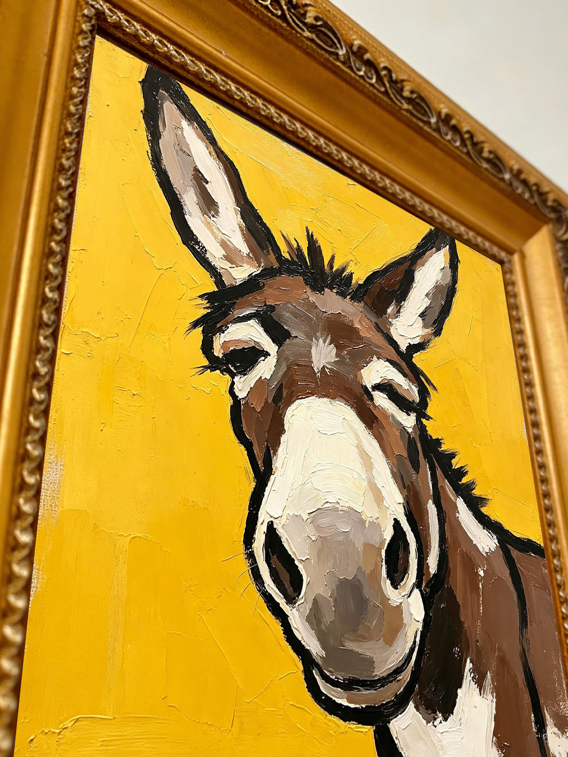 Donkey Portrait Yellow Oil Painting,Dining Room Wall Art, Custom oil painting from photo, Gift for Friend