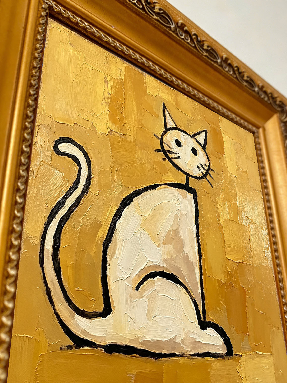 Gold Cat Sitting Oil Painting,Dining Room Wall Art, Custom oil painting from photo, Gift for Friend