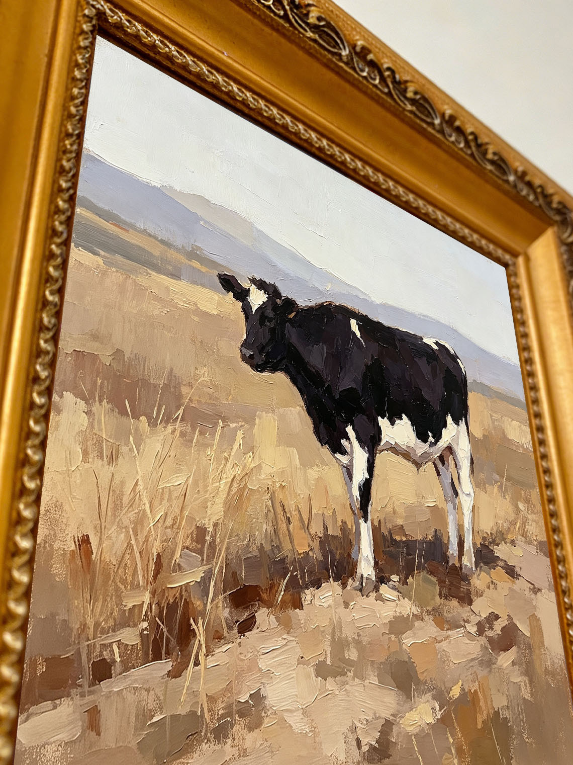 Black White Cow Field Oil Painting, Dining Room Wall Art, Custom oil painting from photo, Gift for Friend