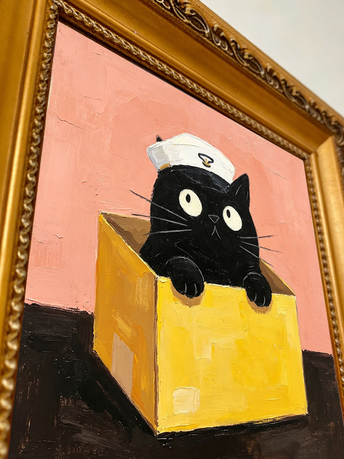 Black Cat Yellow Box, ,Dining Room Wall Art,  Custom Oil Painting from photo,Gift for friends