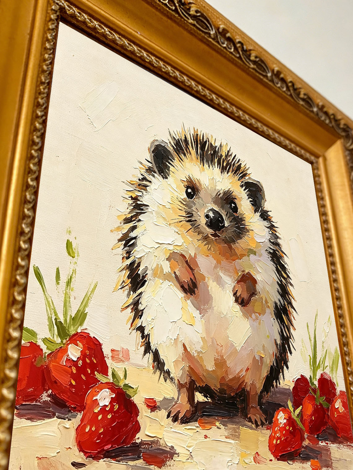 Hedgehog and Strawberries Oil Painting, Woodland Dining Room Wall Art, Custom Oil Painting from photo,gift for friend
