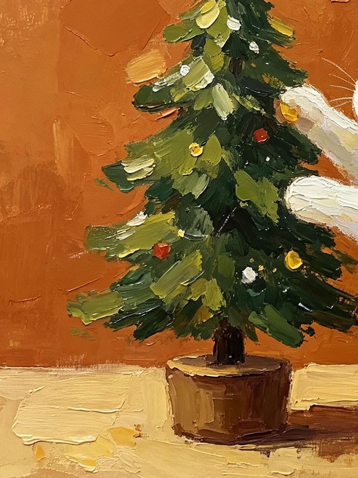 Bunny Christmas Tree Oil Painting Dining Room Wall Art,Custom oil painting from photo ,Gift for Friend